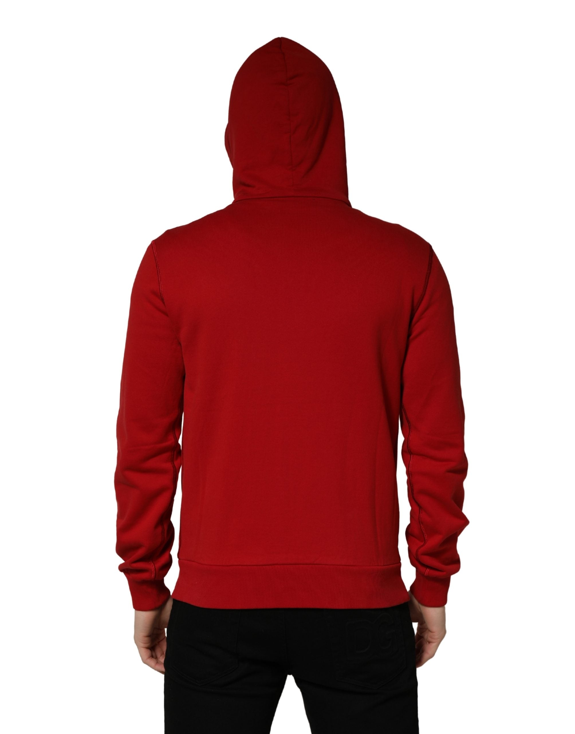 Dolce & Gabbana Red Embroidered Logo Hooded Full Zip Men's Sweater