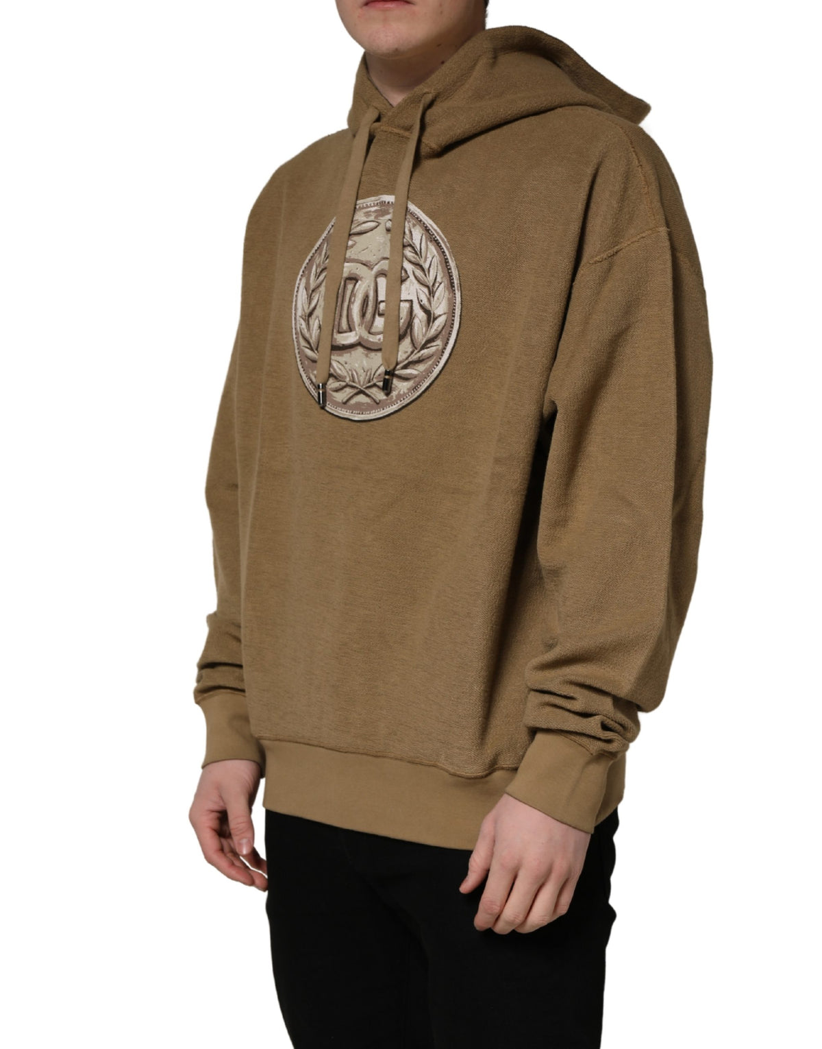 Dolce & Gabbana Brown Cotton Logo Coin Hooded Pullover Men's Sweater