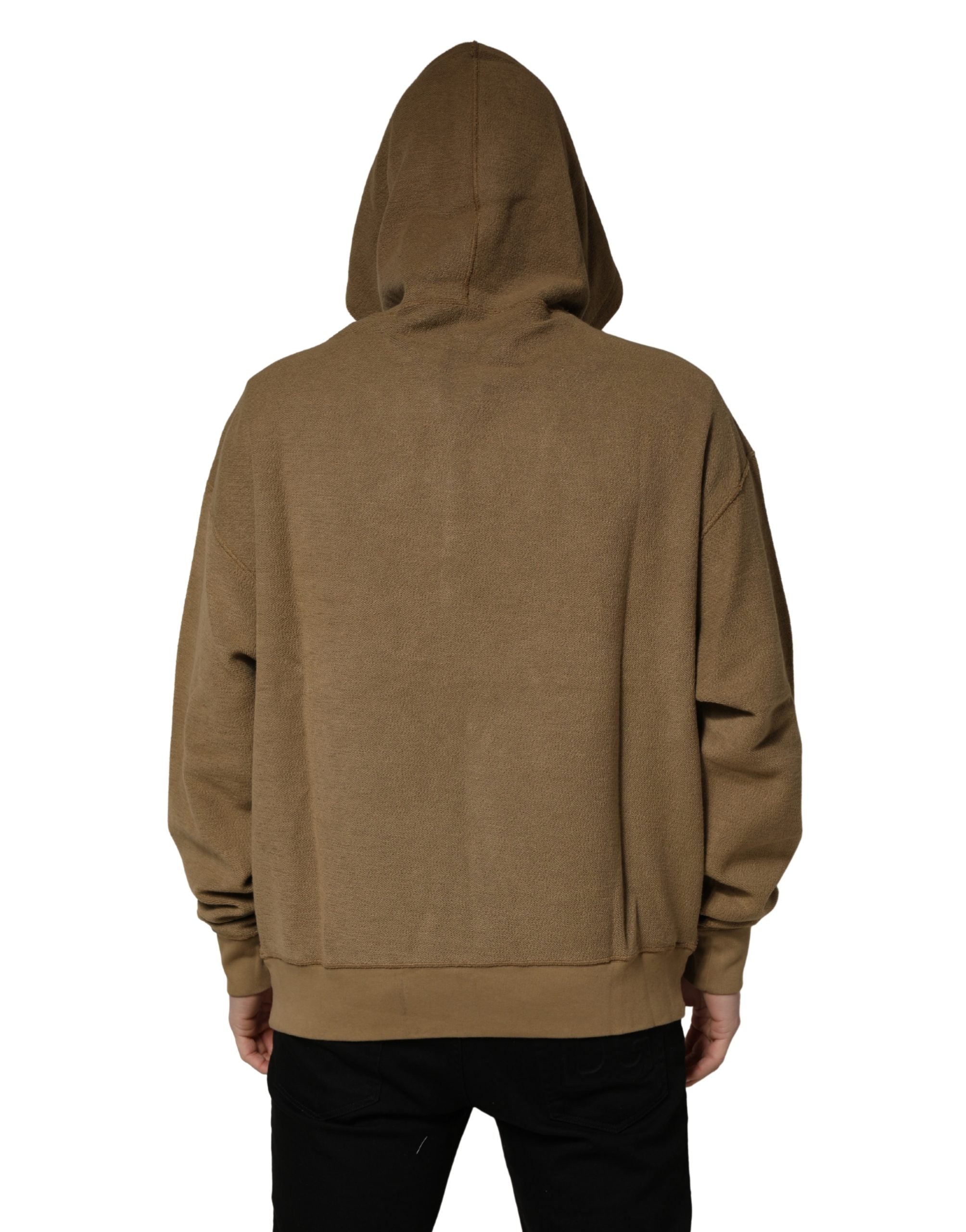 Dolce & Gabbana Brown Cotton Logo Coin Hooded Pullover Men's Sweater