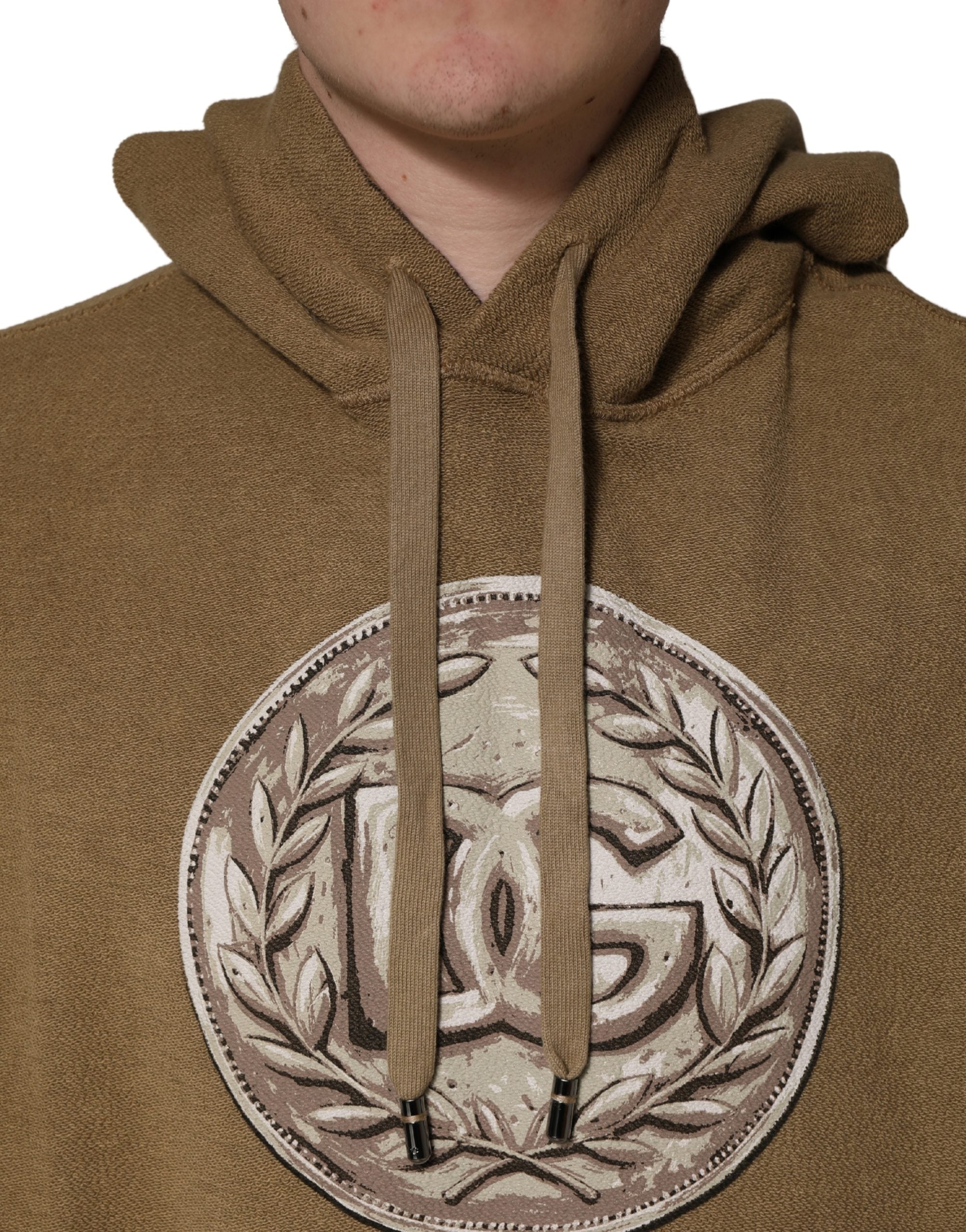 Dolce & Gabbana Brown Cotton Logo Coin Hooded Pullover Men's Sweater