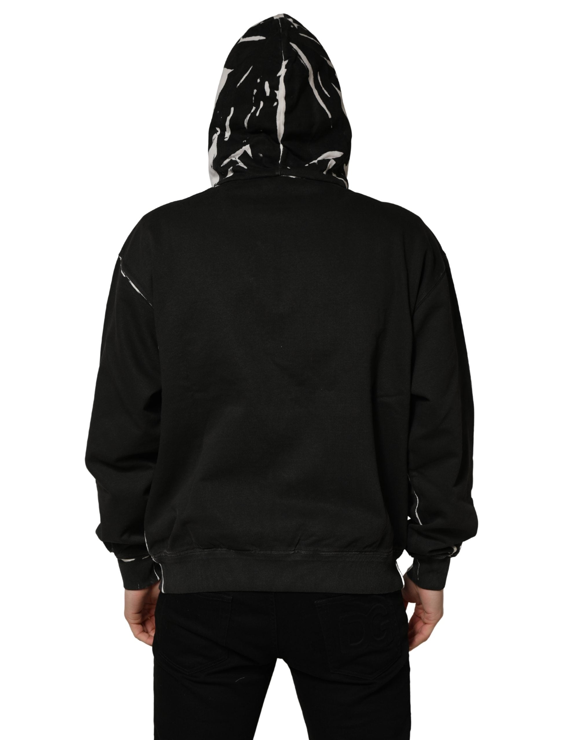 Dolce & Gabbana Black Cotton Logo Hooded Full Zip Men's Sweater