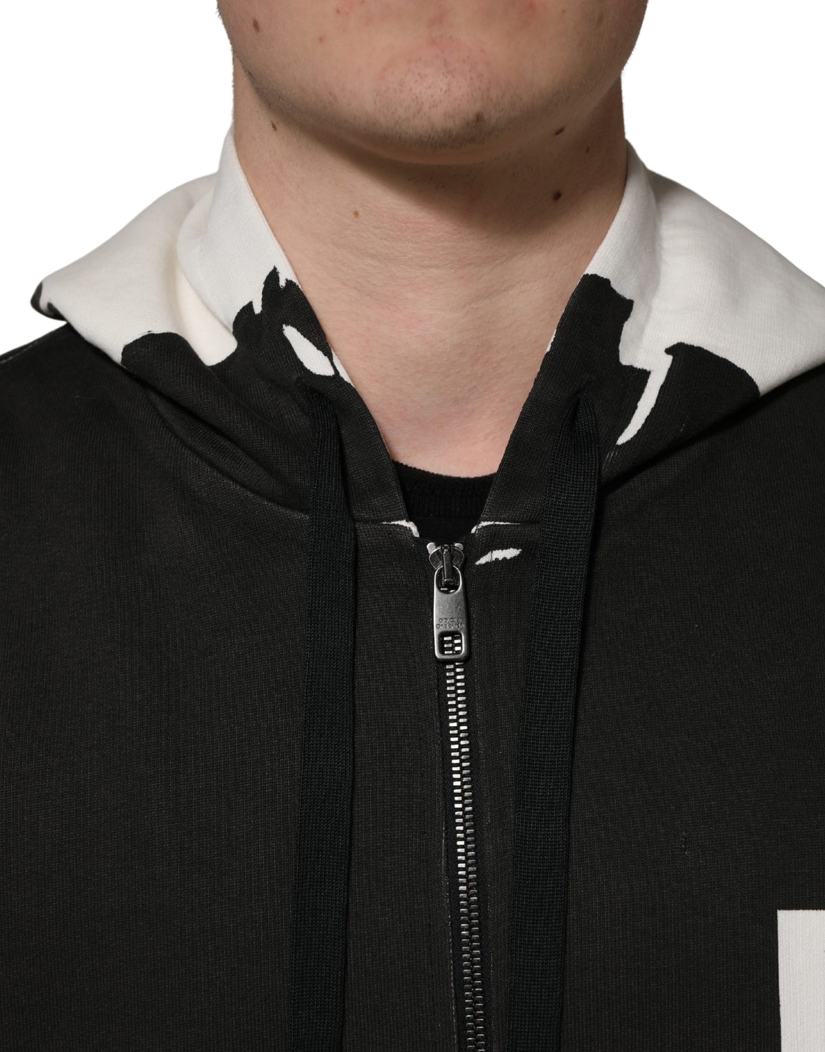 Dolce & Gabbana Black Cotton Logo Hooded Full Zip Men's Sweater