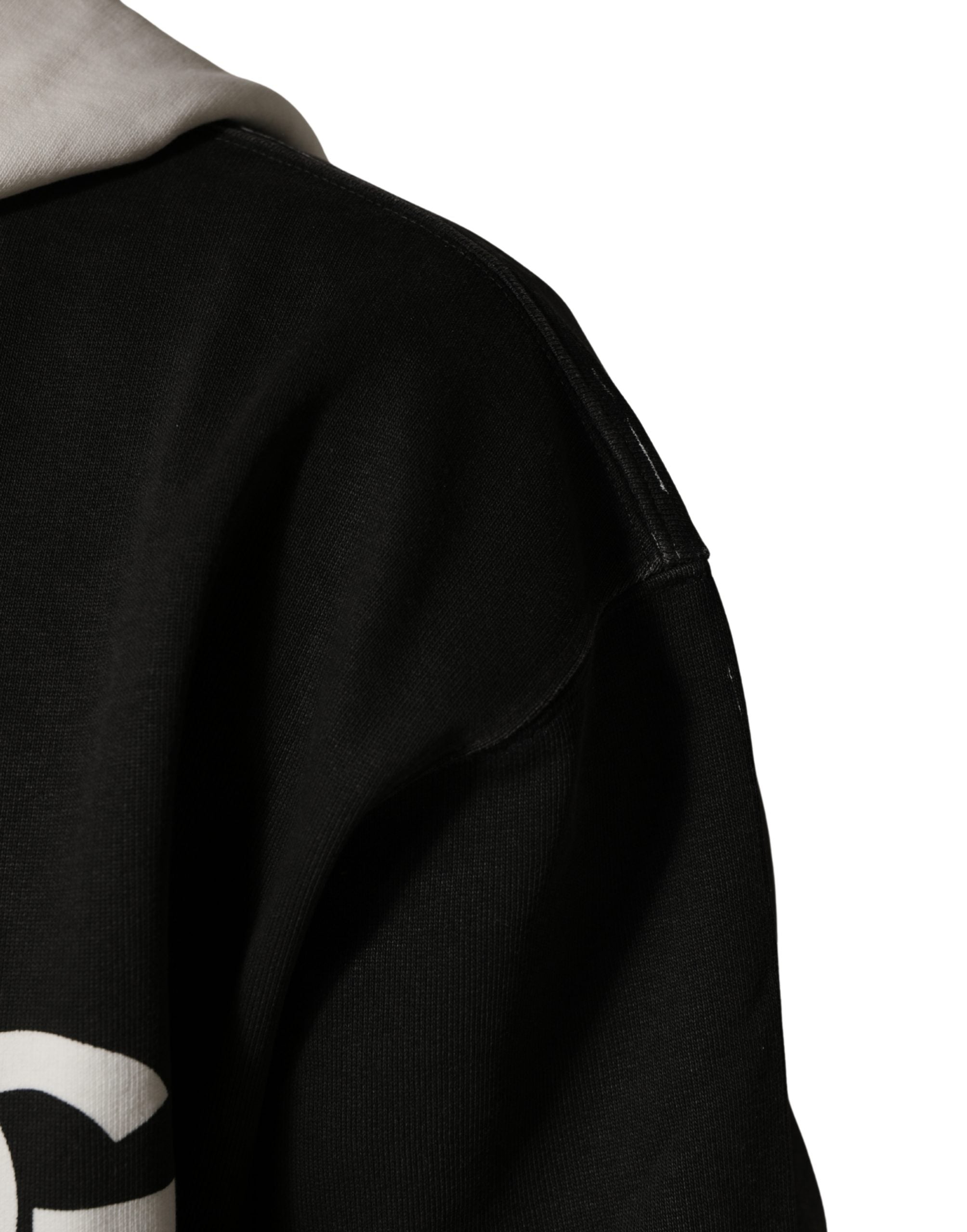 Dolce & Gabbana Black Cotton Logo Hooded Full Zip Men's Sweater