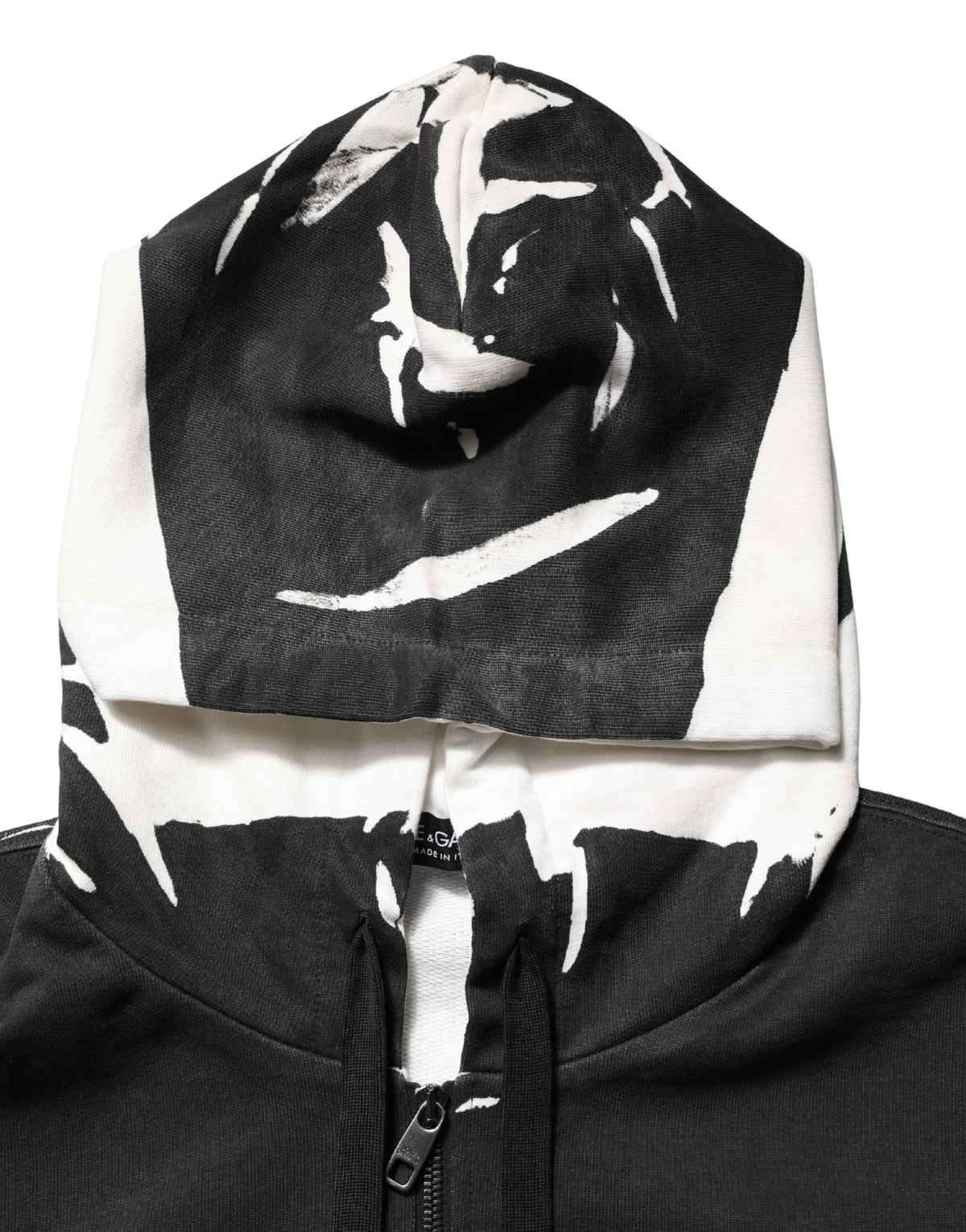 Dolce & Gabbana Black Cotton Logo Hooded Full Zip Men's Sweater