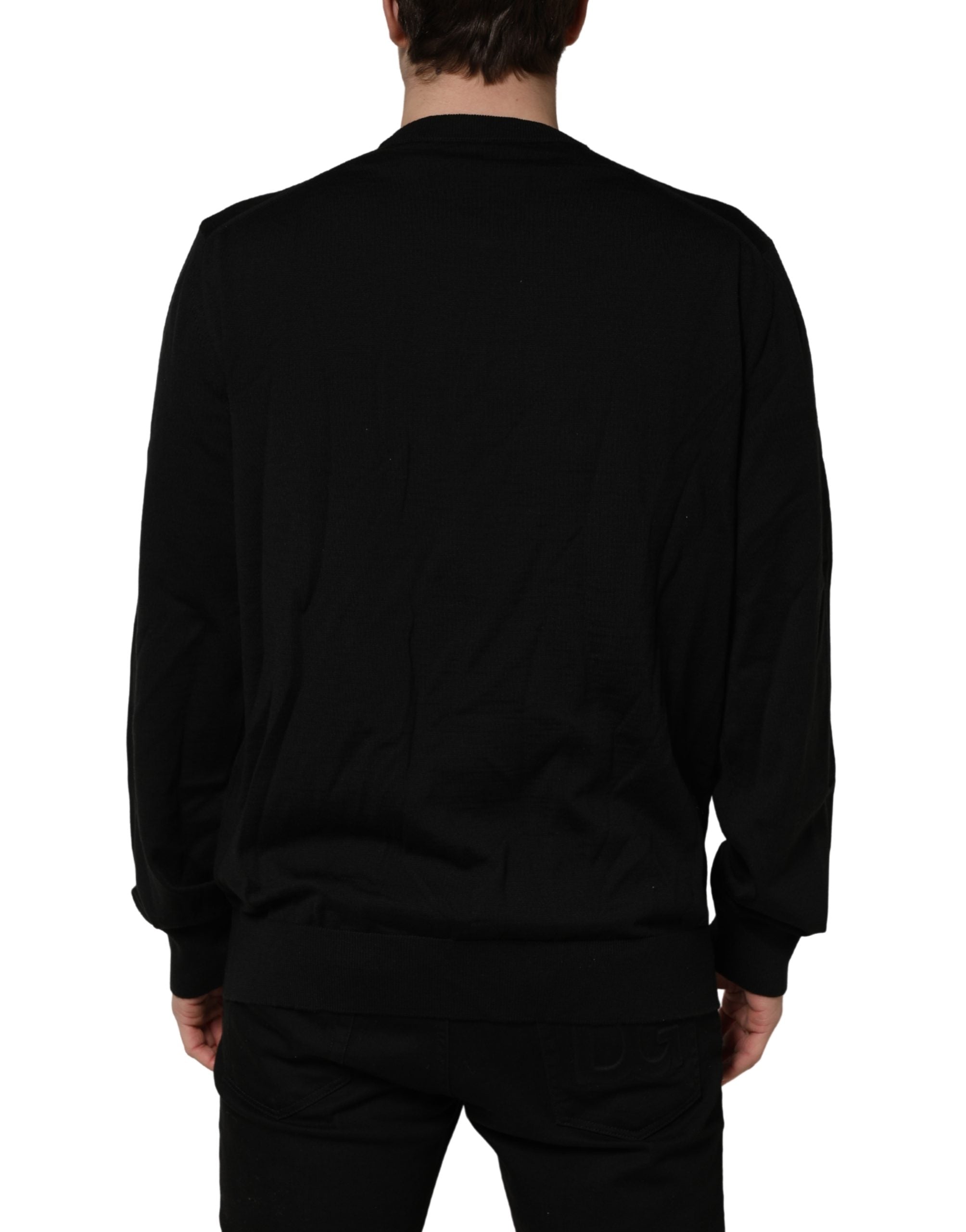 Dolce & Gabbana Black Graphic Logo Crew Neck Wool Pullover Men's Sweater