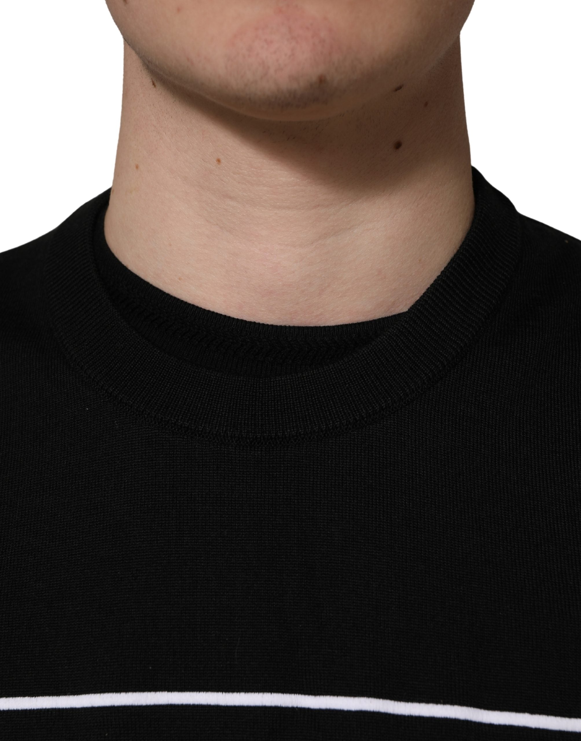 Dolce & Gabbana Black Graphic Logo Crew Neck Wool Pullover Men's Sweater