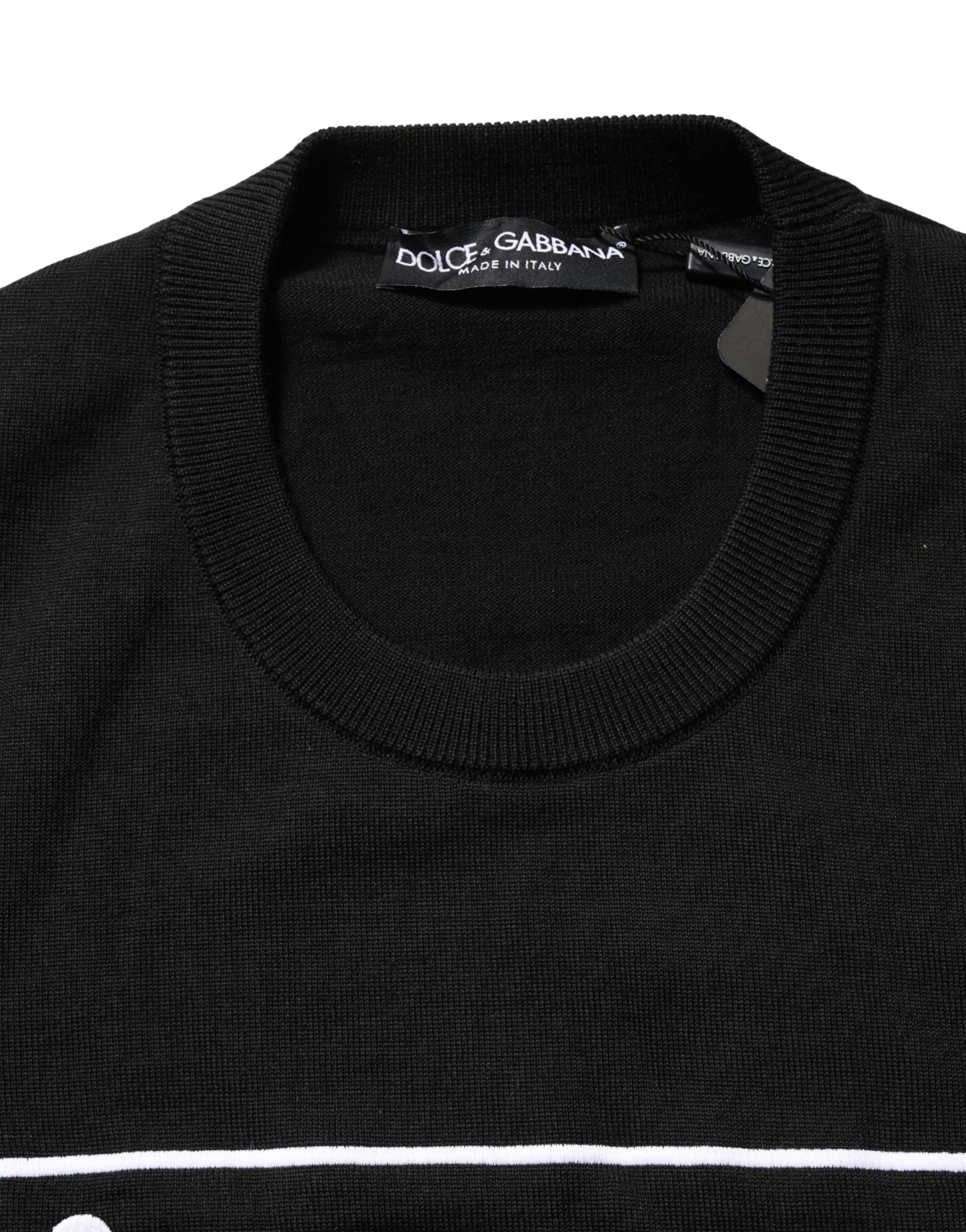 Dolce & Gabbana Black Graphic Logo Crew Neck Wool Pullover Men's Sweater