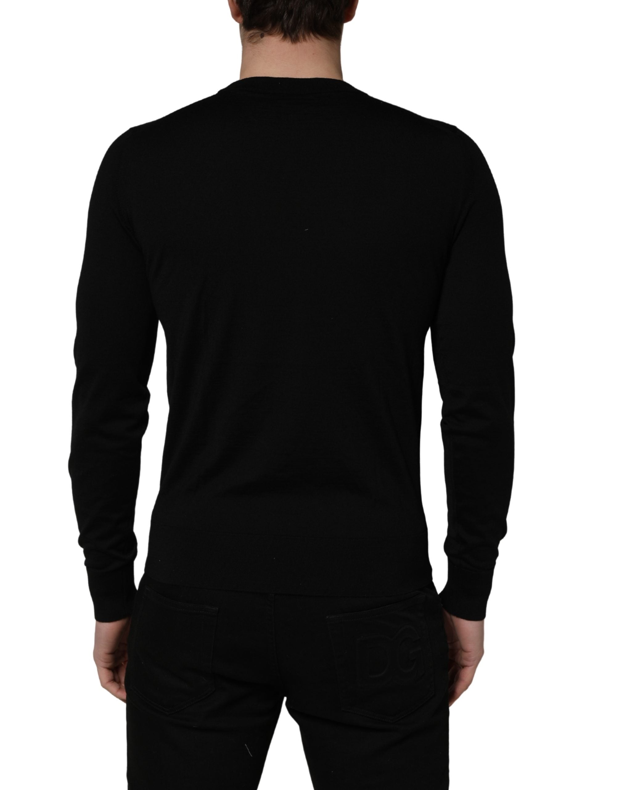 Dolce & Gabbana Black embroidered Logo Crew Neck Pullover Men's Sweater