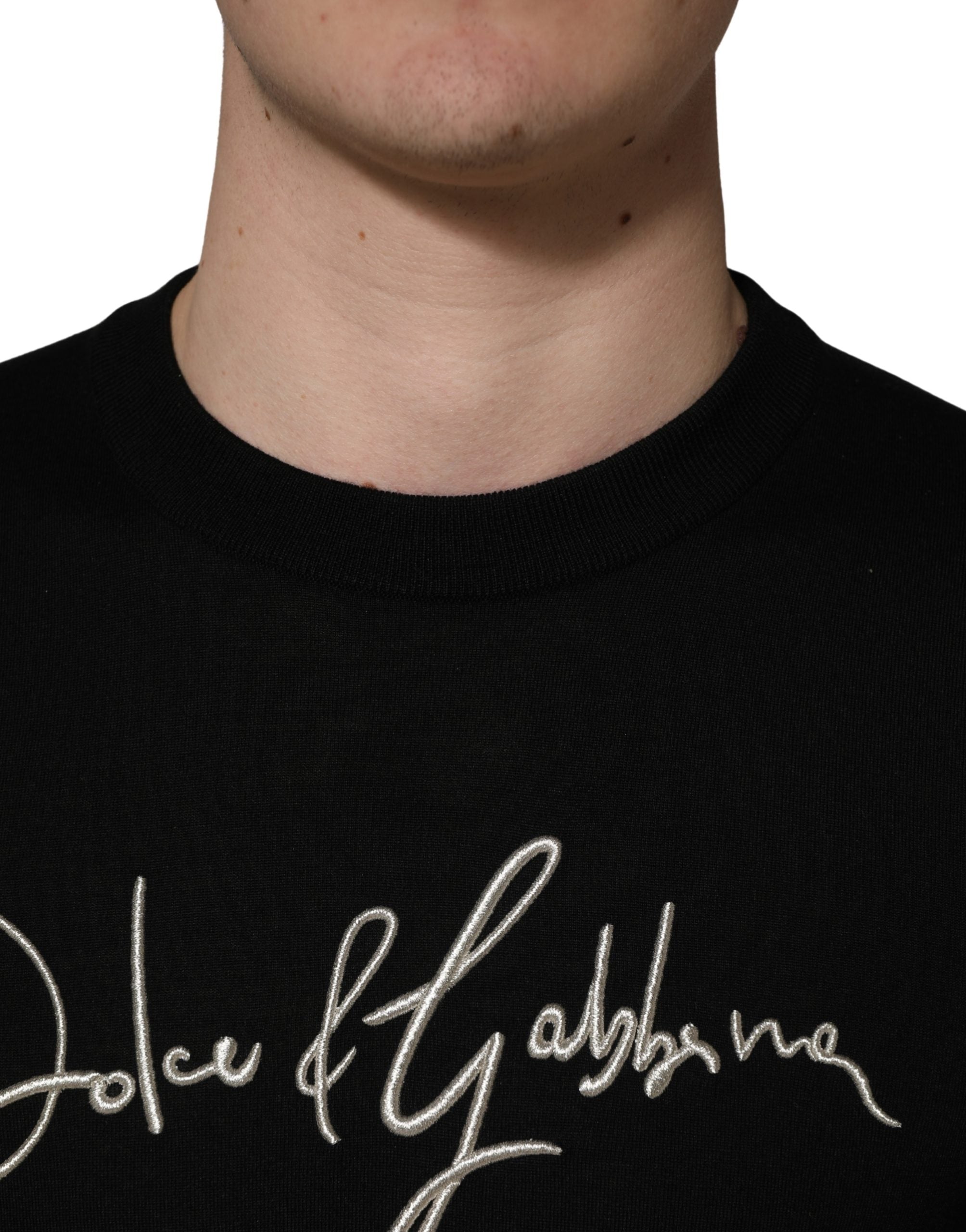 Dolce & Gabbana Black embroidered Logo Crew Neck Pullover Men's Sweater