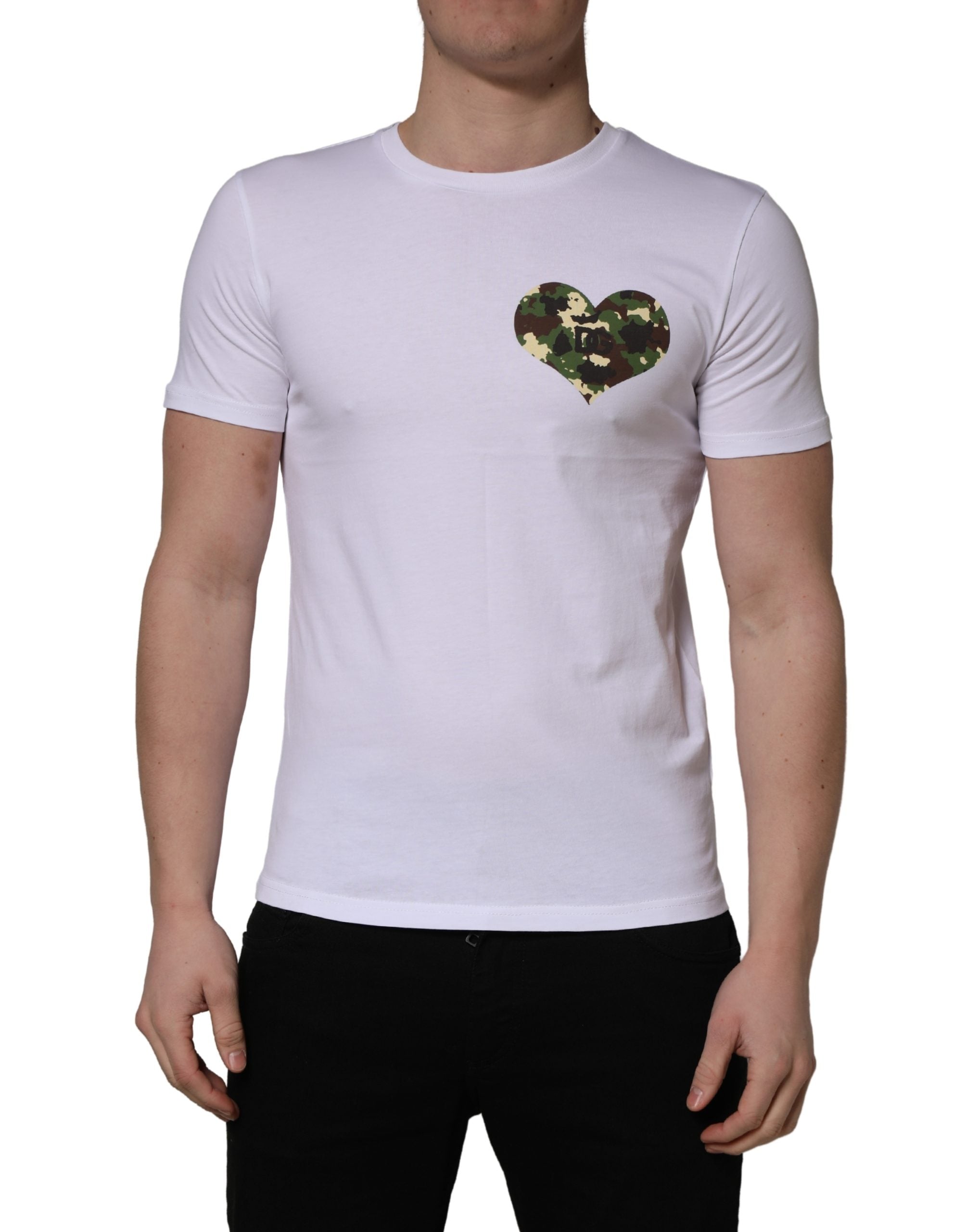 Dolce & Gabbana White Heart Shaped Camouflage Patch Men Men's T-shirt (Pre-Owned)