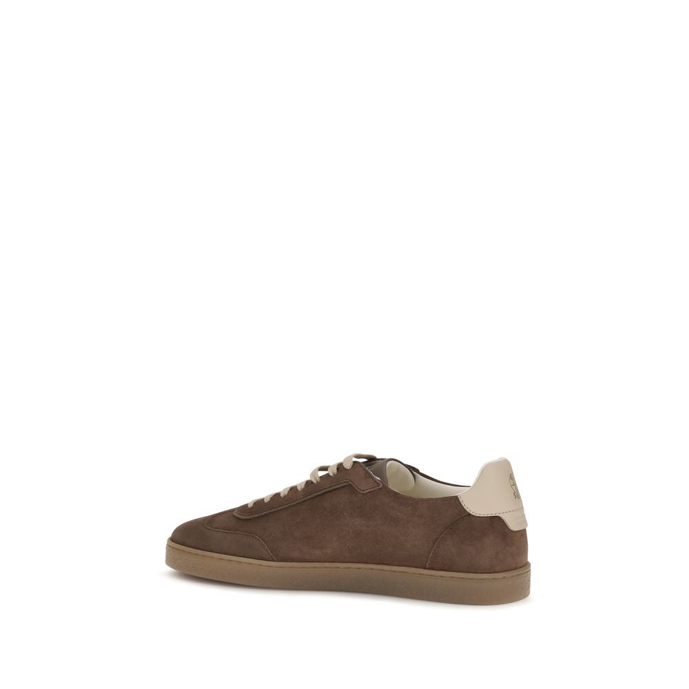 Brunello Cucinelli Beige Calf Leather Bos Taurus Low Top Men's Sneakers
