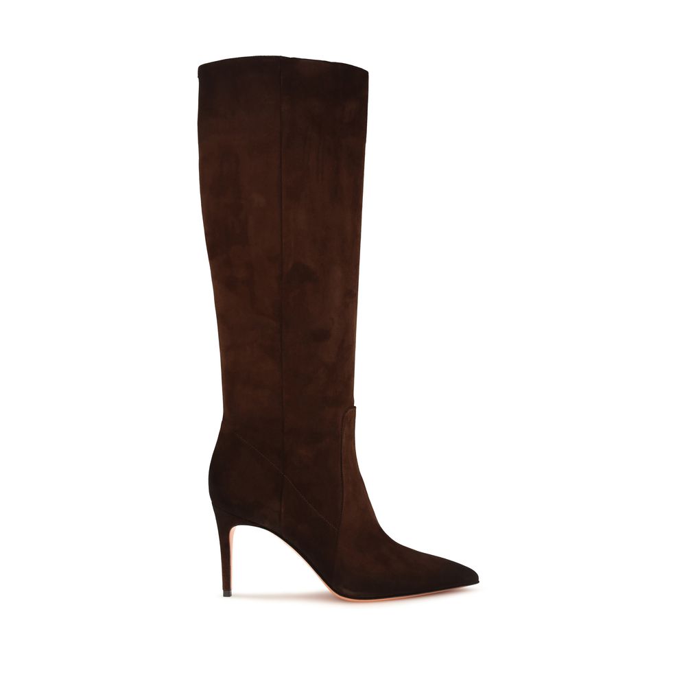 Santoni Brown Calf Leather Bos Taurus High Heel Women's Boots