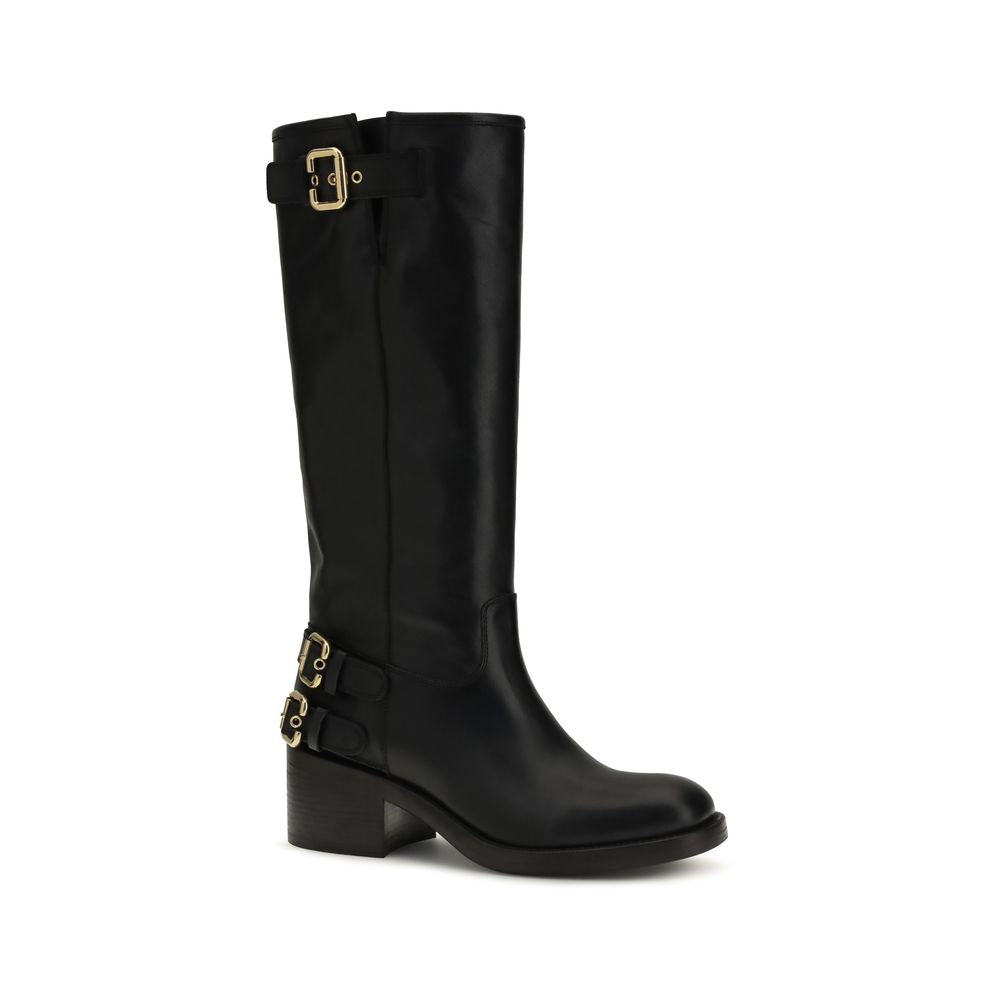 Chloé Black Calf Leather Bos Taurus Flat Women's Boots