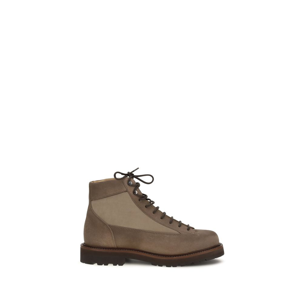 Brunello Cucinelli Brown Calf Leather Bos Taurus Lace-Up Men's Boots