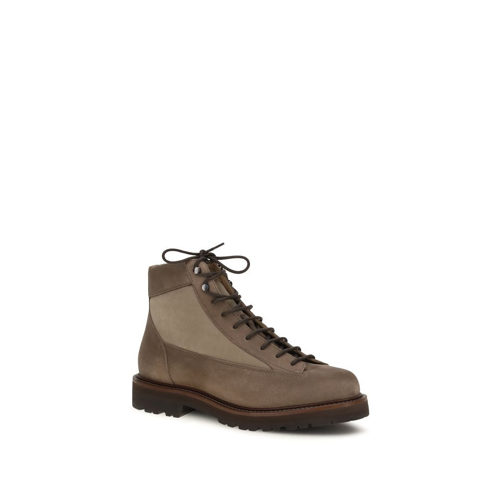 Brunello Cucinelli Brown Calf Leather Bos Taurus Lace-Up Men's Boots