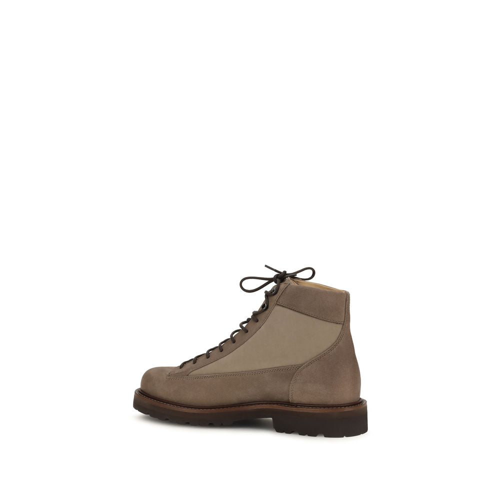 Brunello Cucinelli Brown Calf Leather Bos Taurus Lace-Up Men's Boots