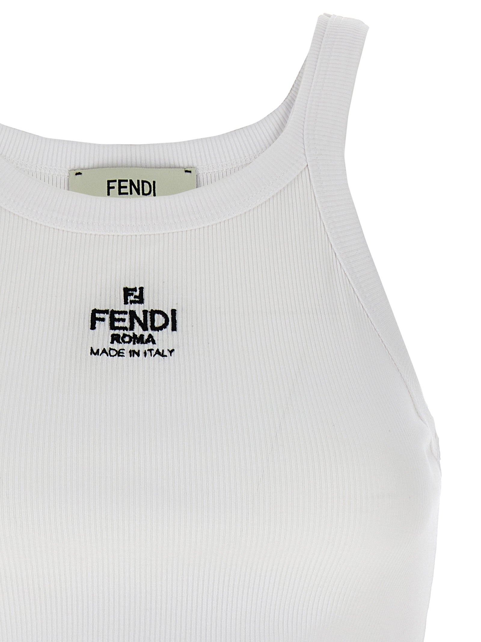 Fendi White Cotton Sleeveles Women's T-Shirt