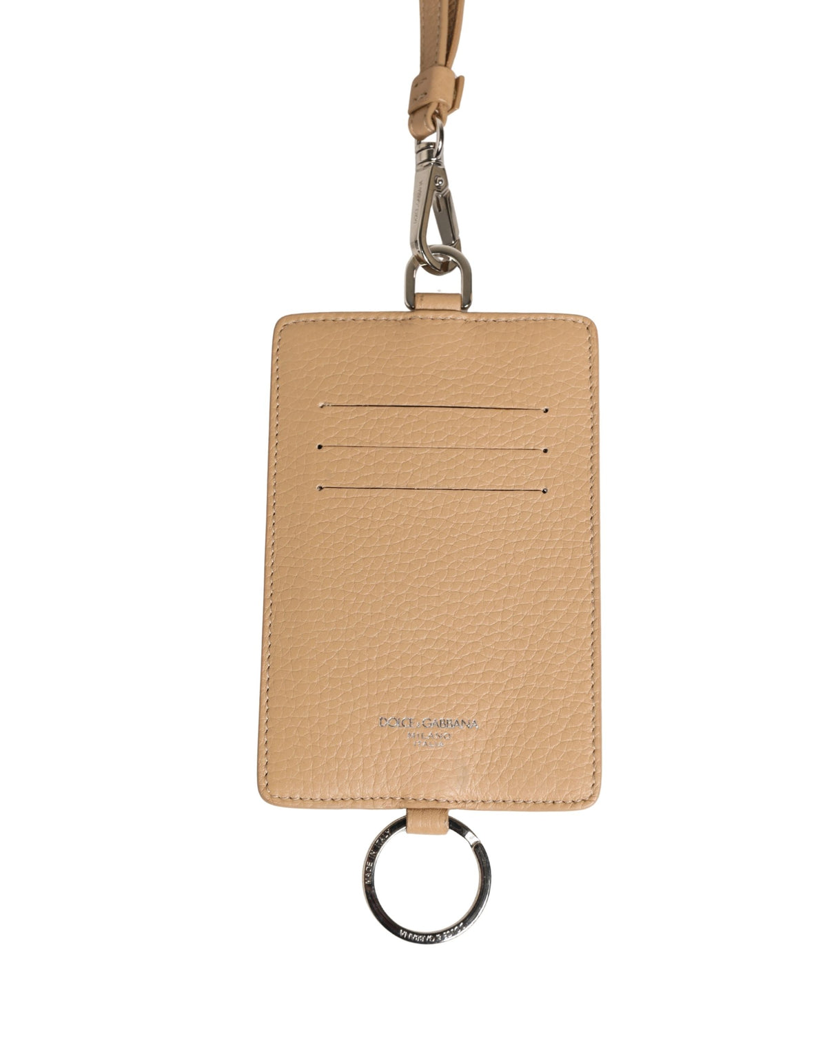 Dolce & Gabbana Beige Leather Logo Embossed Lanyard Card Holder Men's Wallet