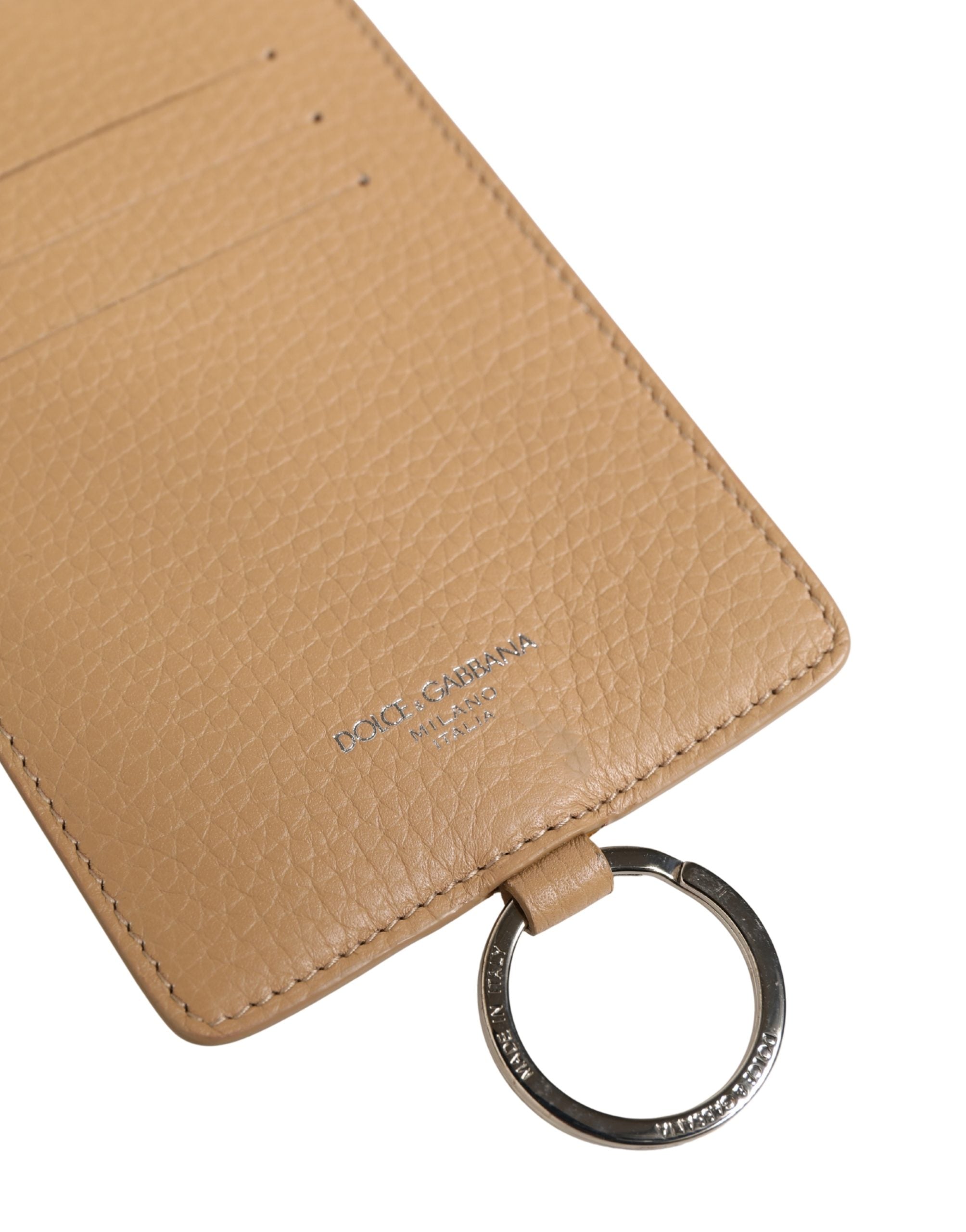 Dolce & Gabbana Beige Leather Logo Embossed Lanyard Card Holder Men's Wallet