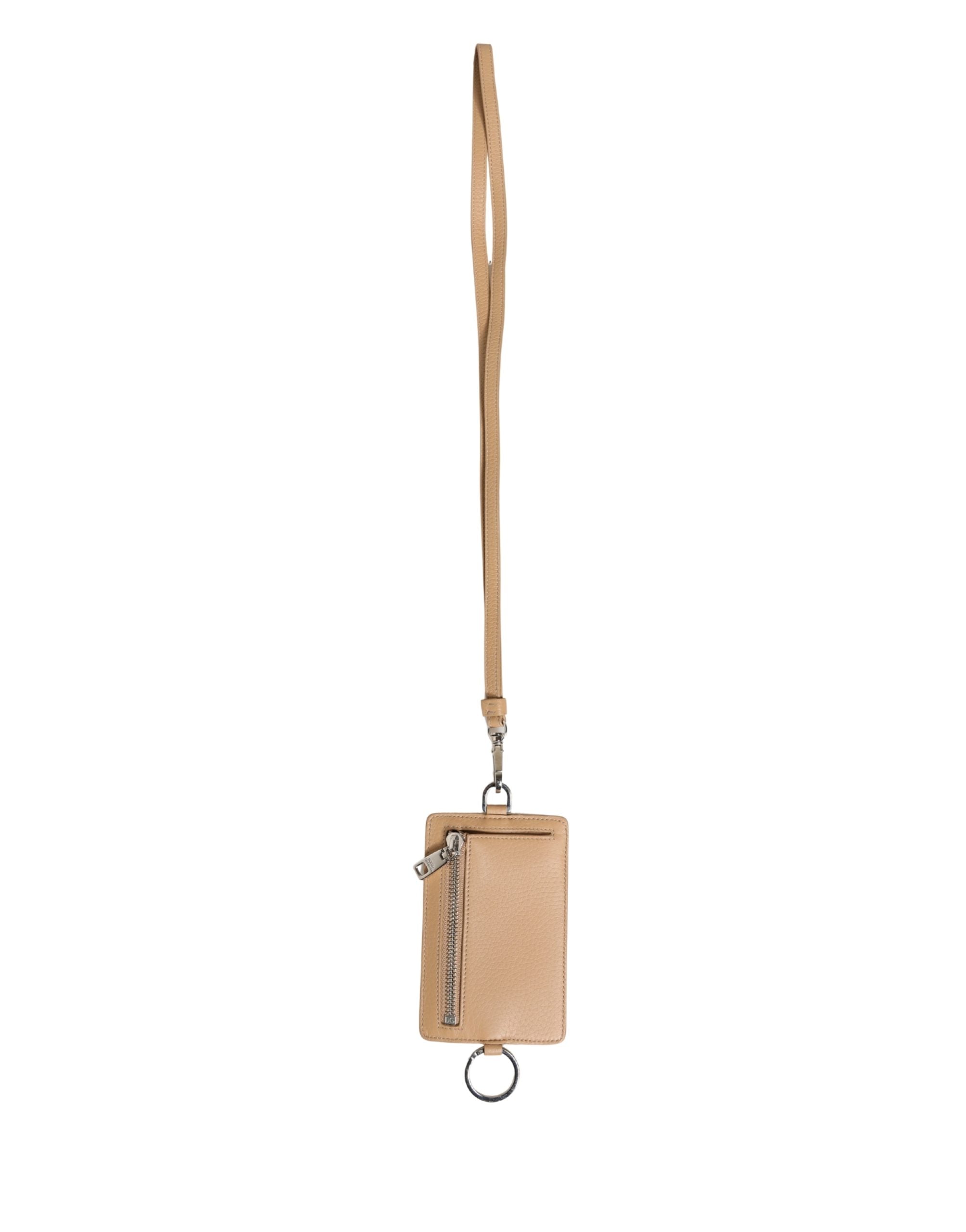 Dolce & Gabbana Beige Leather Logo Embossed Lanyard Card Holder Men's Wallet