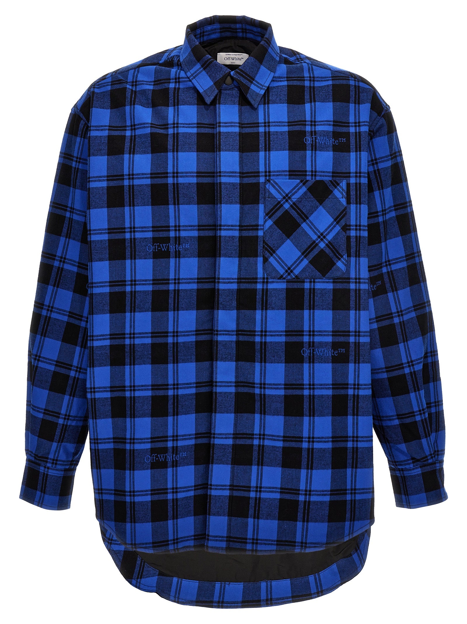 Off-White Blue Cotton Pattern Men's Shirt