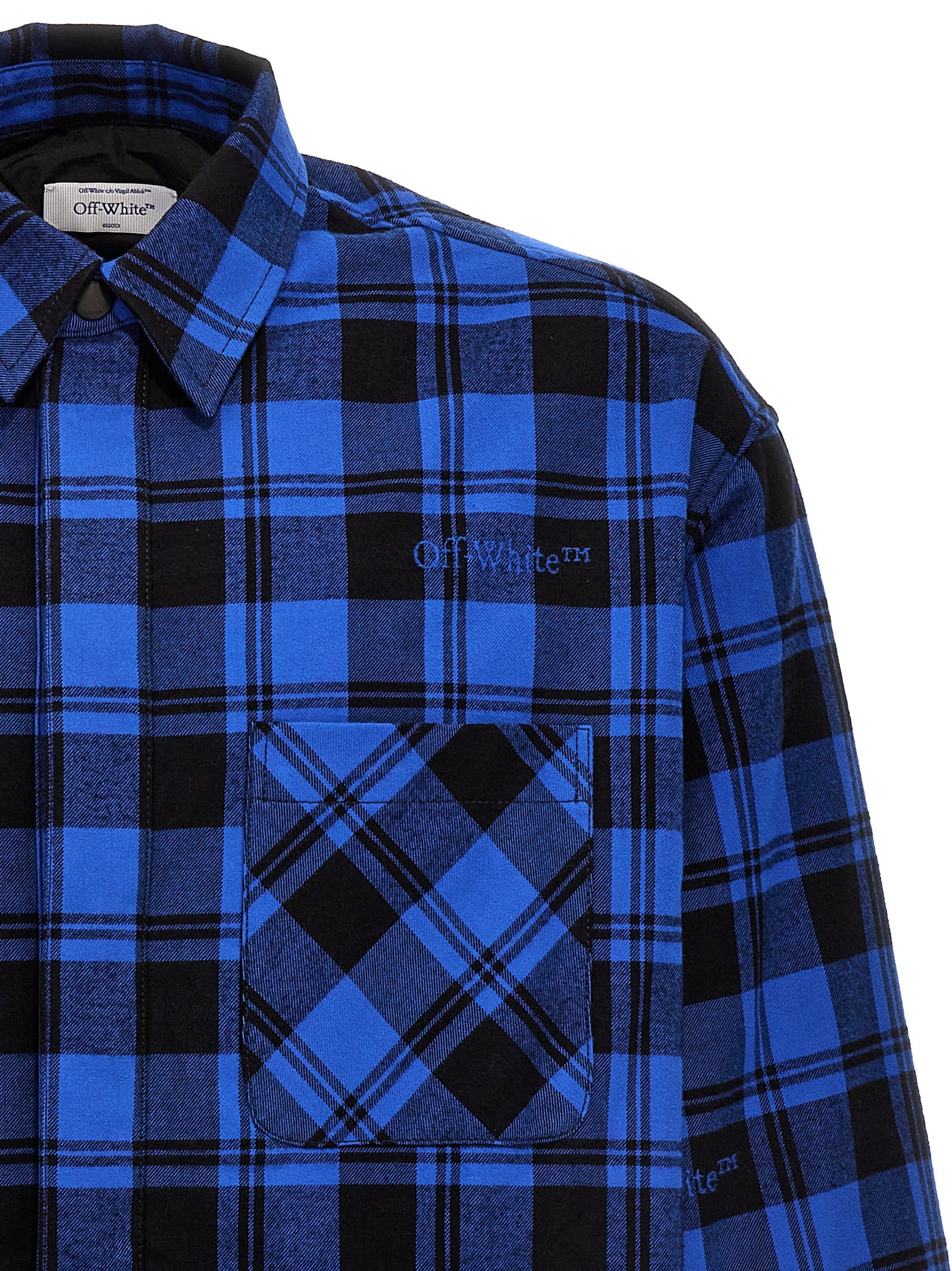 Off-White Blue Cotton Pattern Men's Shirt