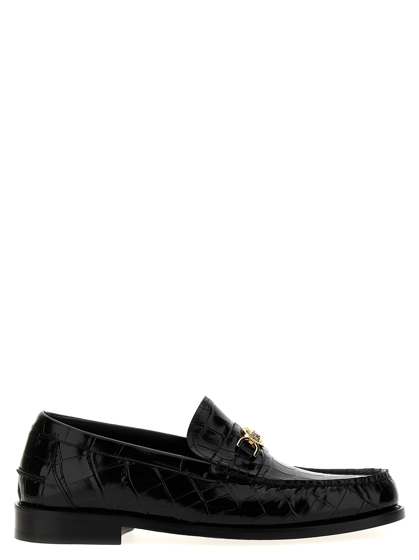 Versace Black Velvet Leather Slip-On Men's Loafers