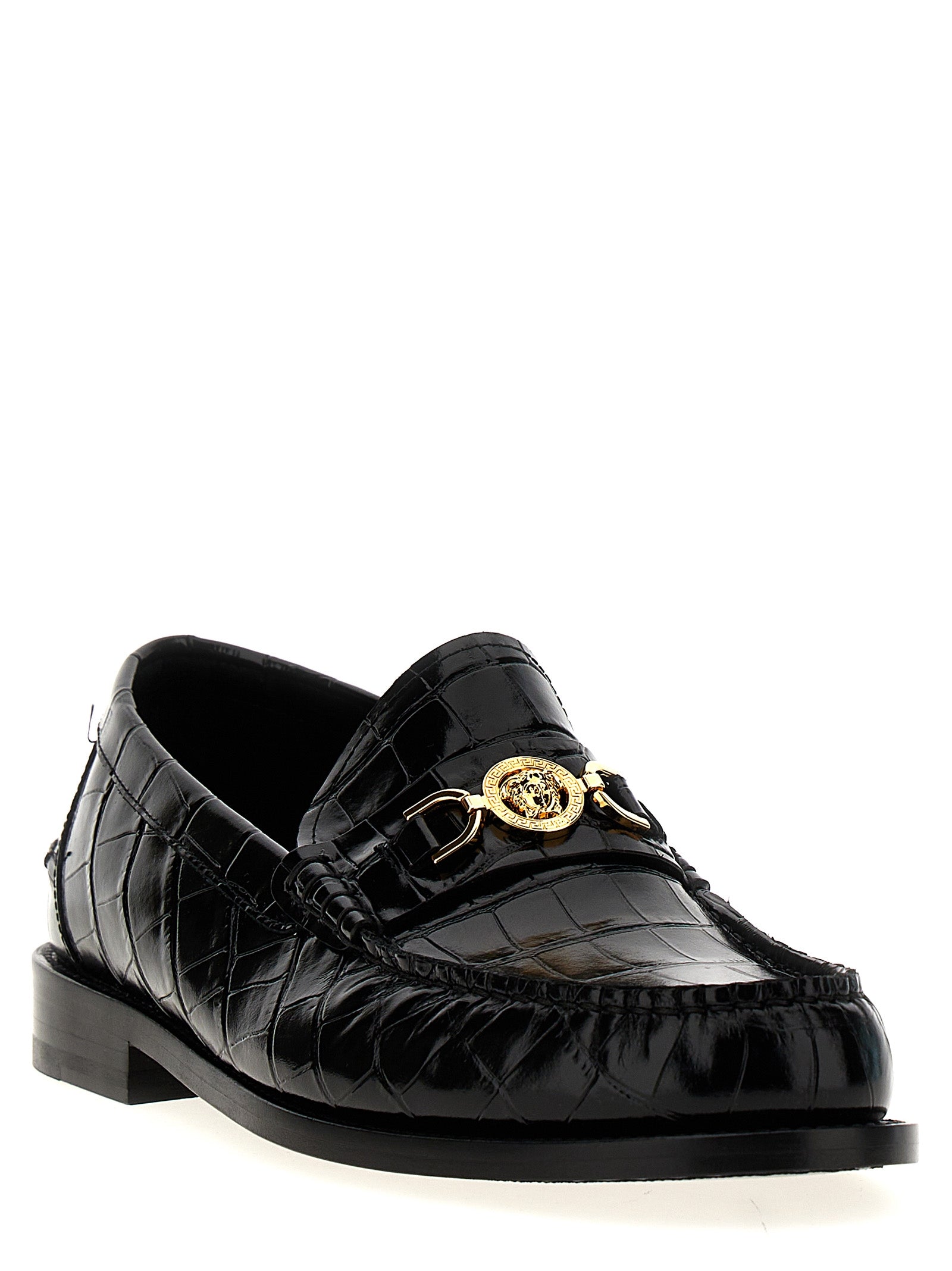 Versace Black Velvet Leather Slip-On Men's Loafers