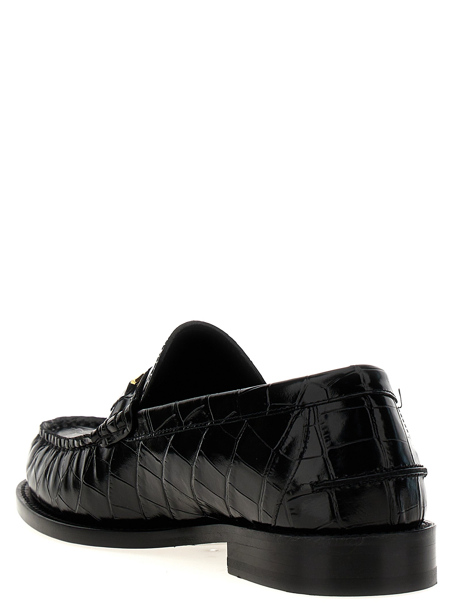 Versace Black Velvet Leather Slip-On Men's Loafers