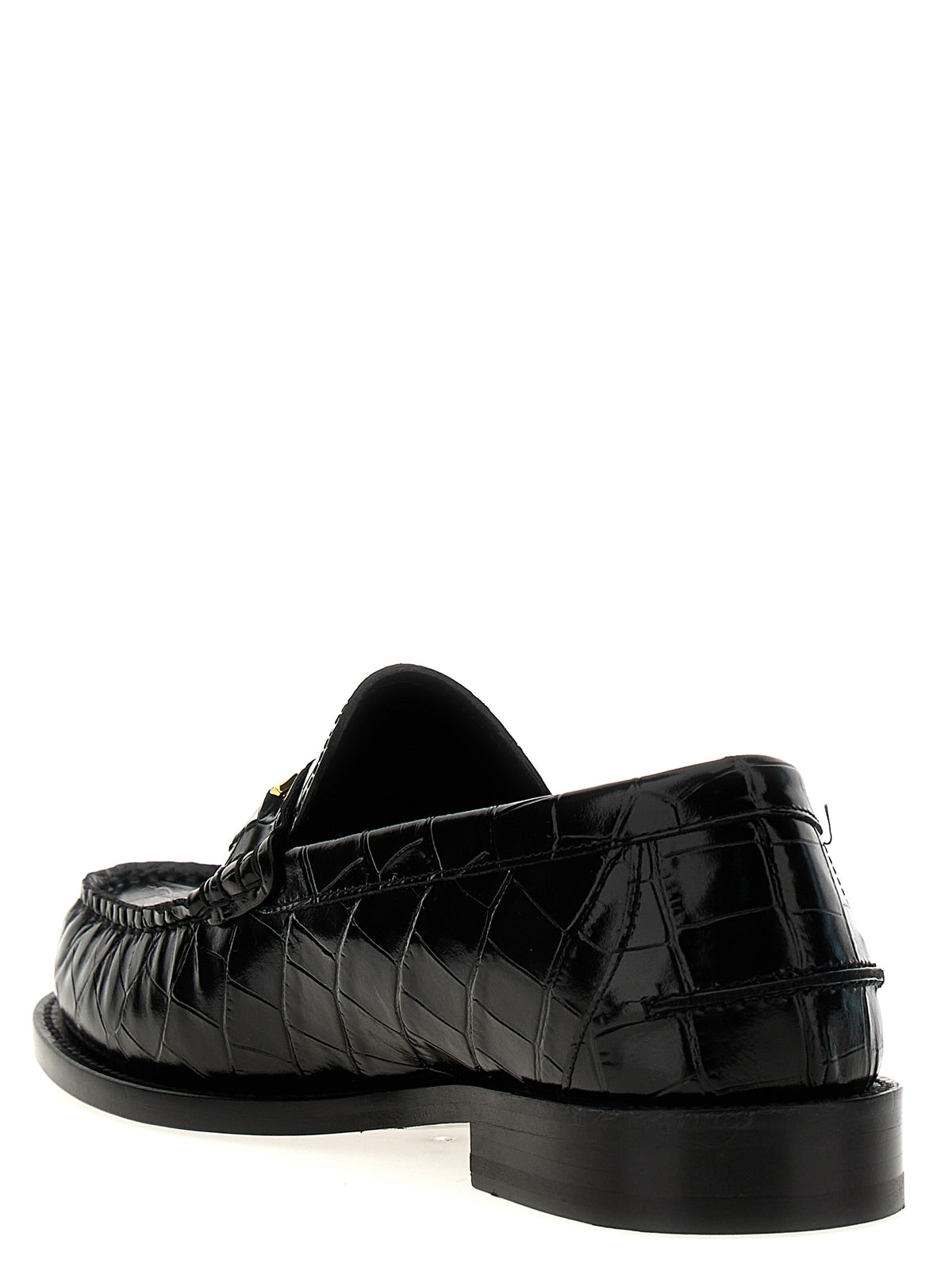 Versace Black Velvet Leather Slip-On Men's Loafers