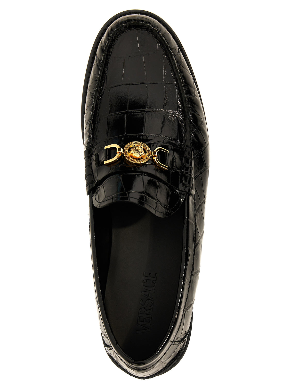 Versace Black Velvet Leather Slip-On Men's Loafers
