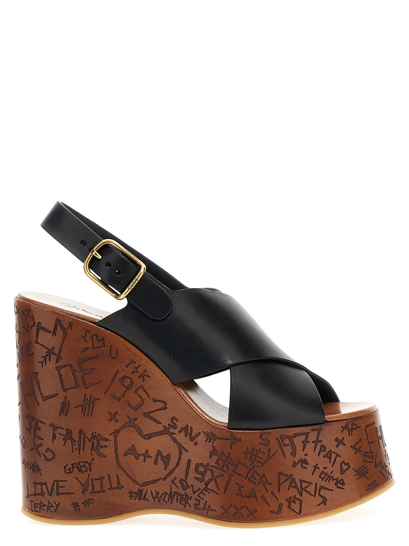 Chloé Black Calfskin Wedge Women's Sandals