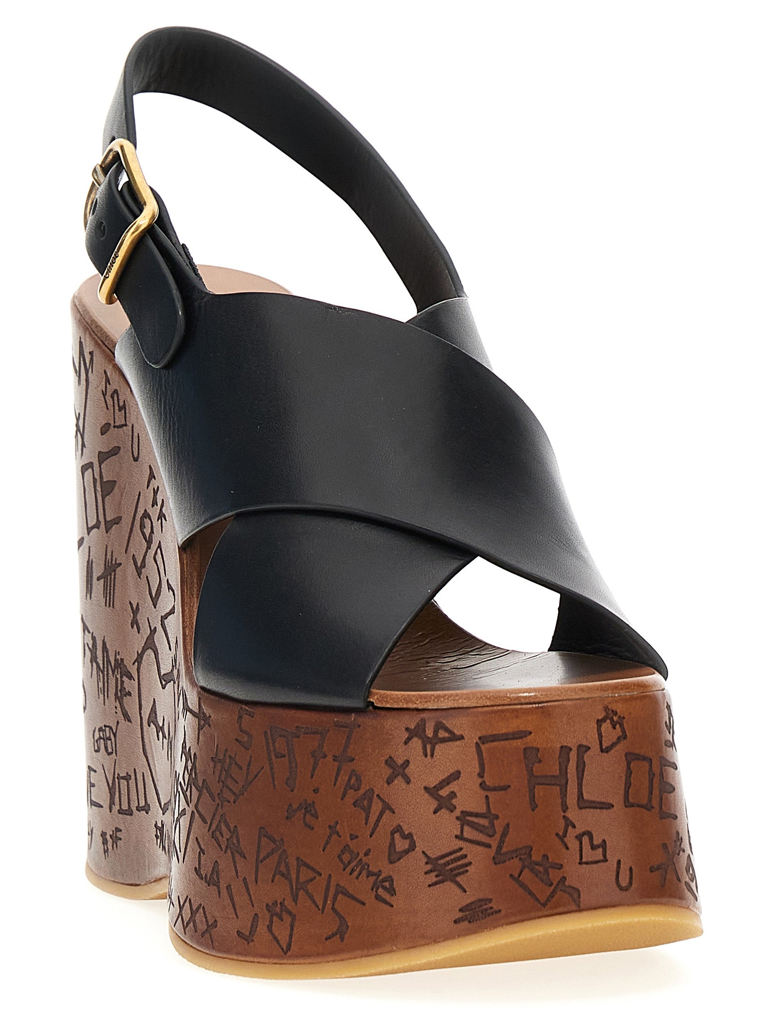 Chloé Black Calfskin Wedge Women's Sandals