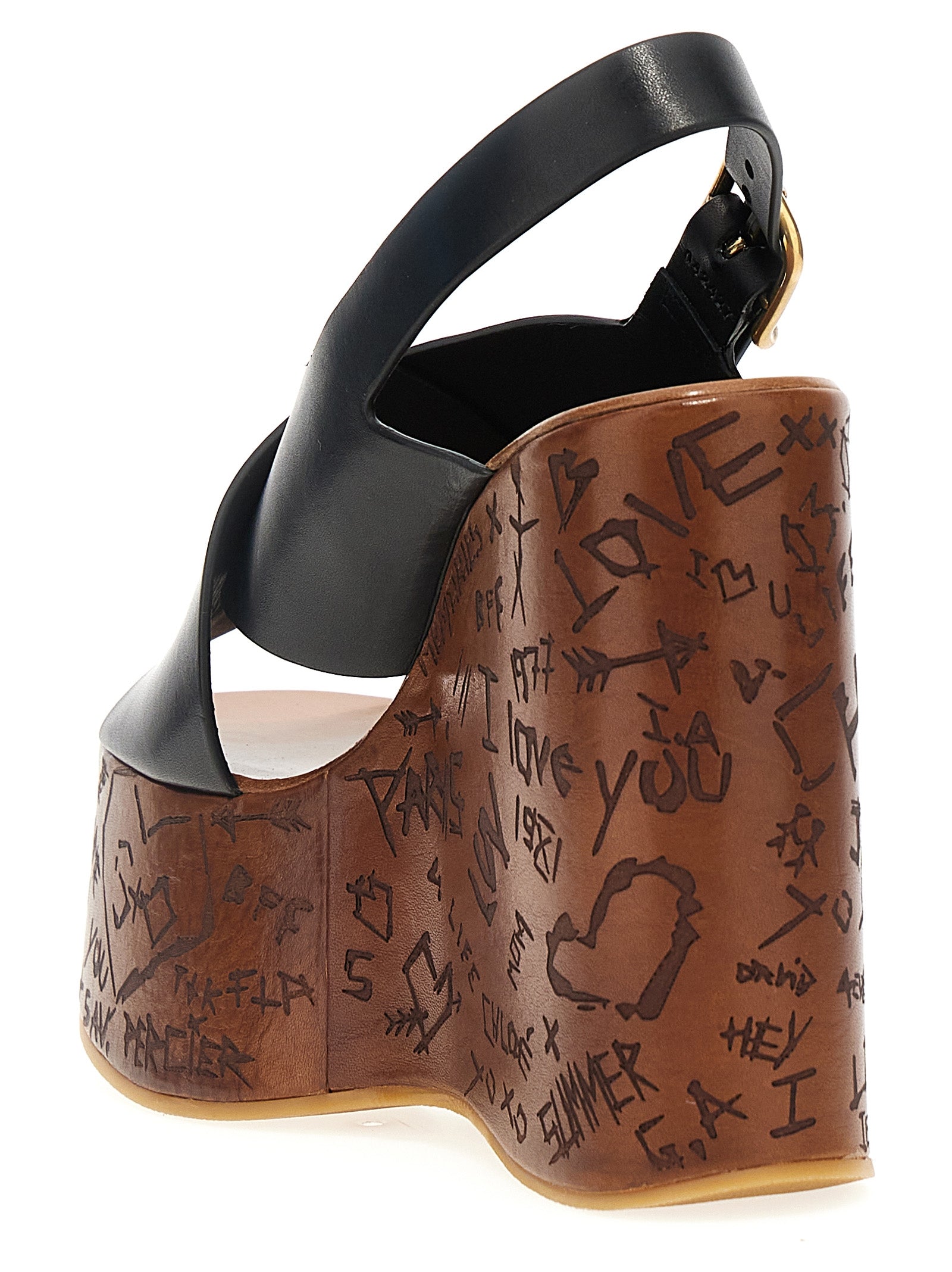 Chloé Black Calfskin Wedge Women's Sandals