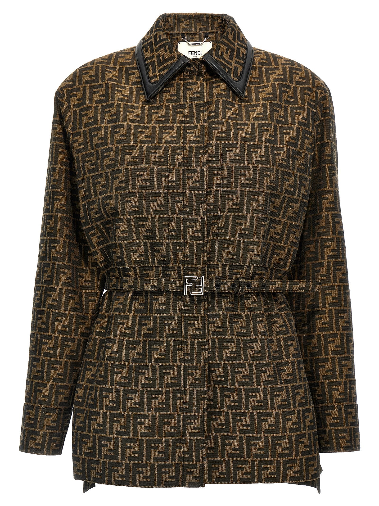 Fendi Brown Polyester Leather Women's Jacket