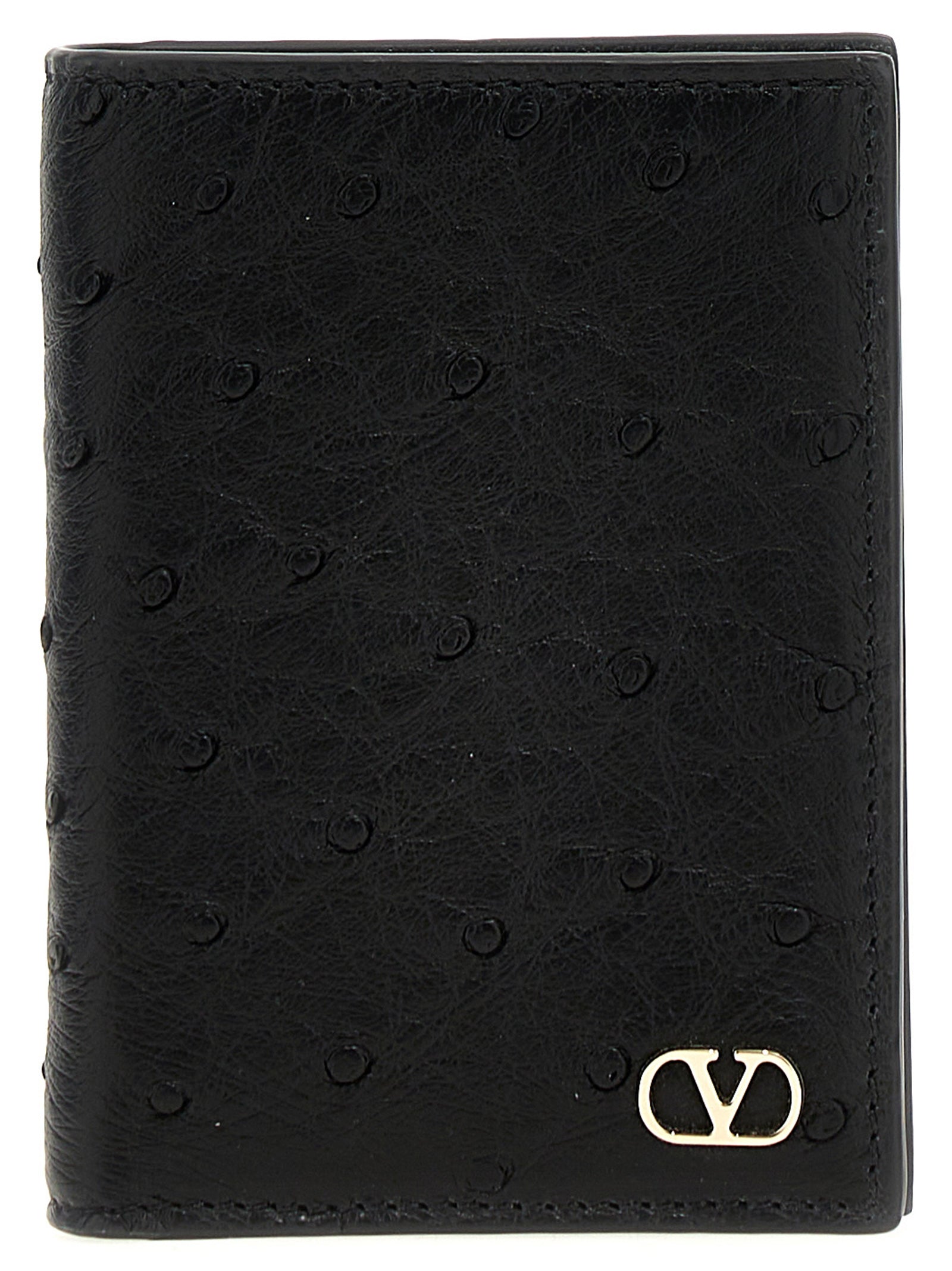 Valentino Garavani Black Ostrich Skin Men's Cardholder