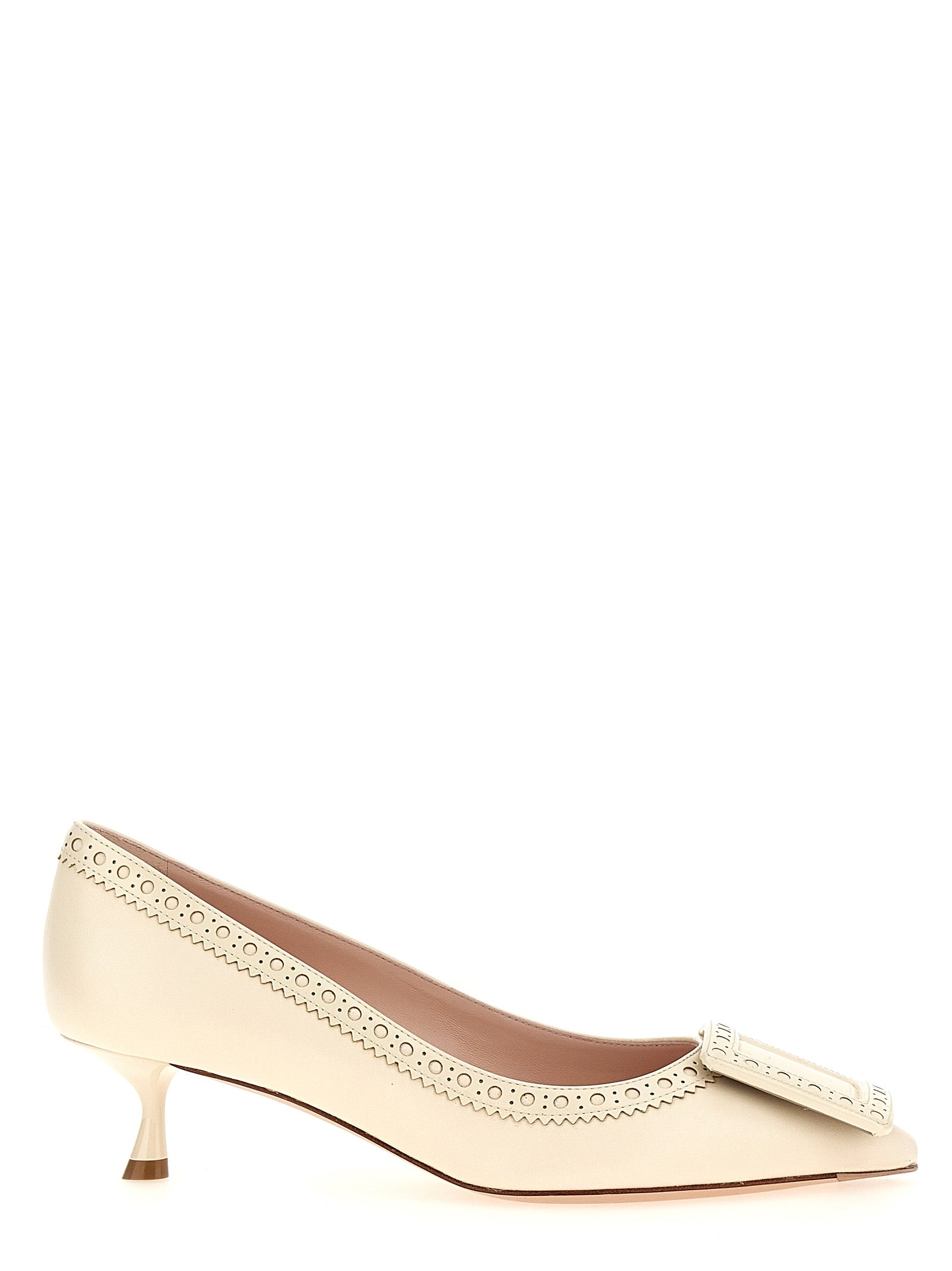 Roger Vivier White Lamb Leather Mid Heel Women's Pumps