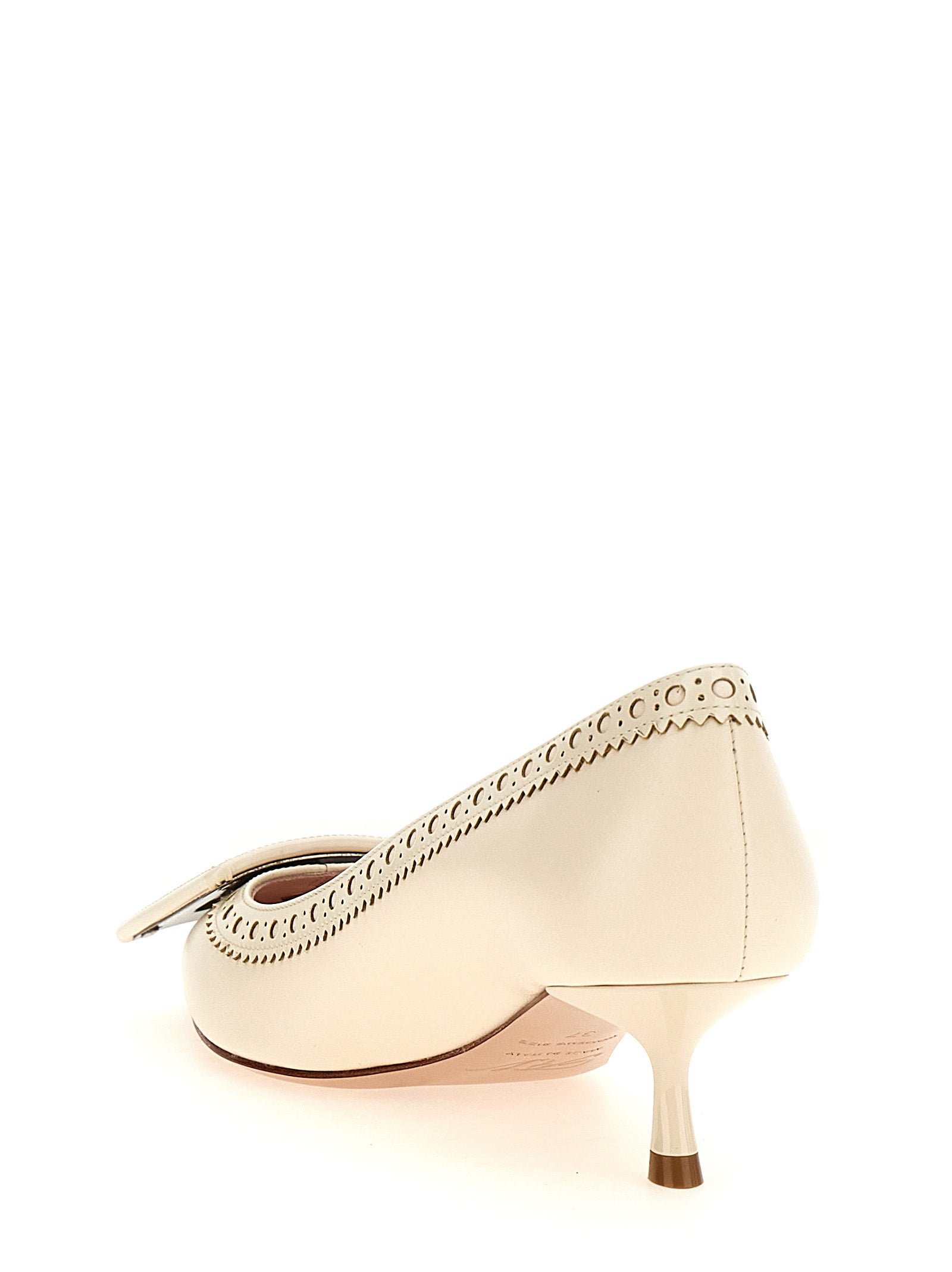 Roger Vivier White Lamb Leather Mid Heel Women's Pumps
