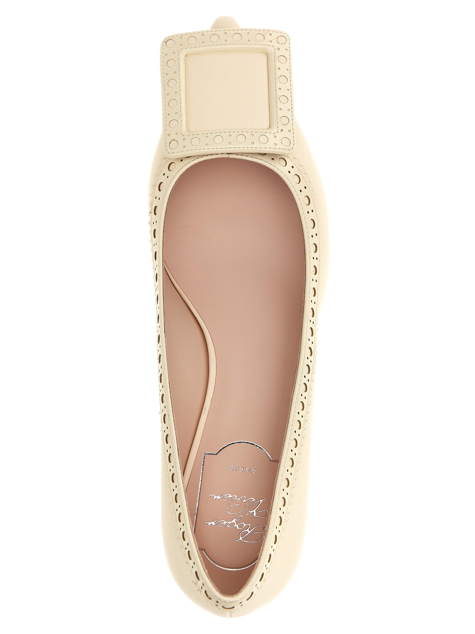 Roger Vivier White Lamb Leather Mid Heel Women's Pumps