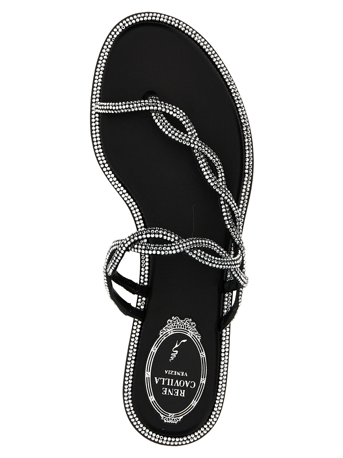 RENE CAOVILLA Black Satin Women's Slides