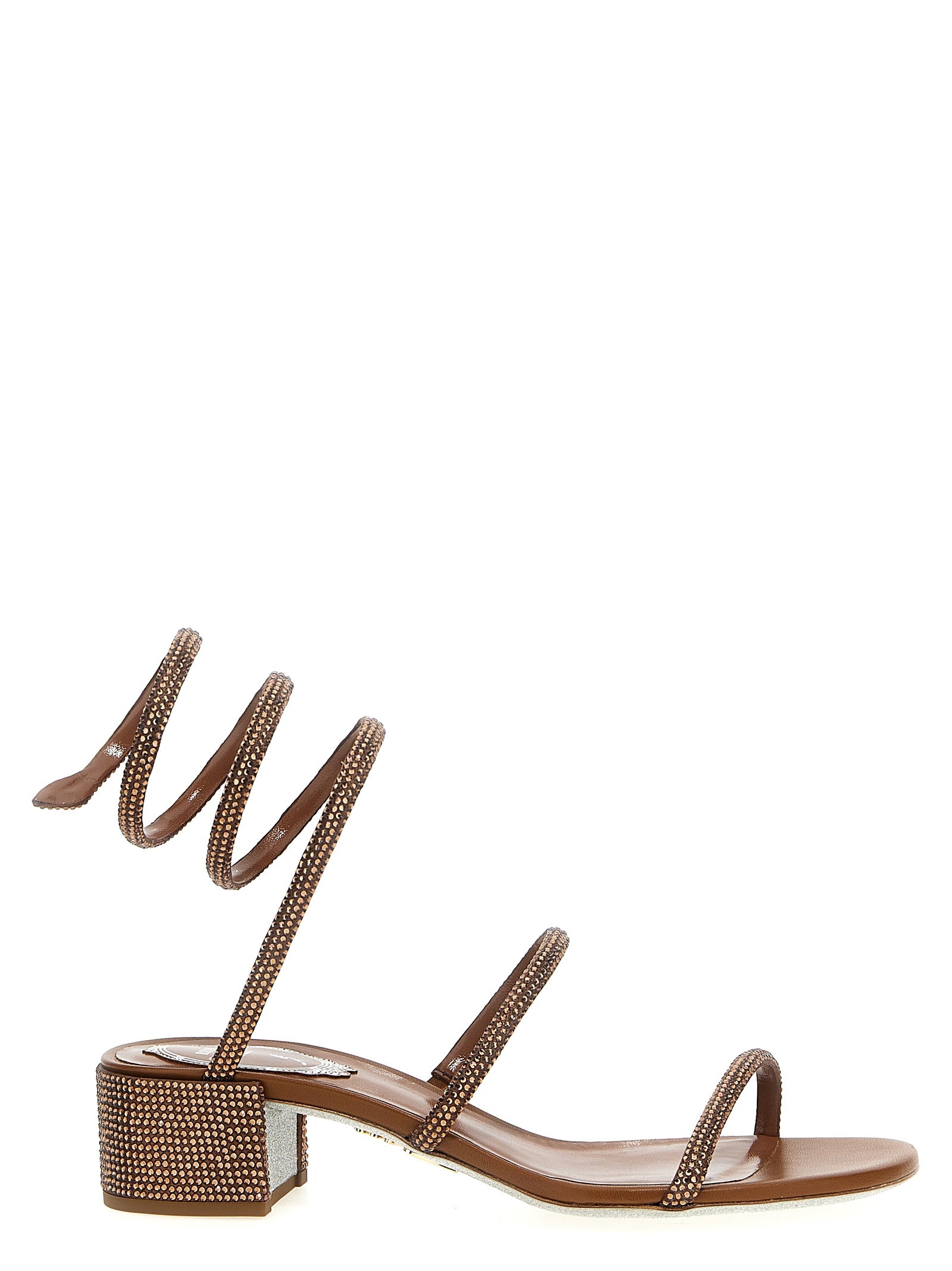 RENE CAOVILLA Brown Satin Platform Women's Sandals