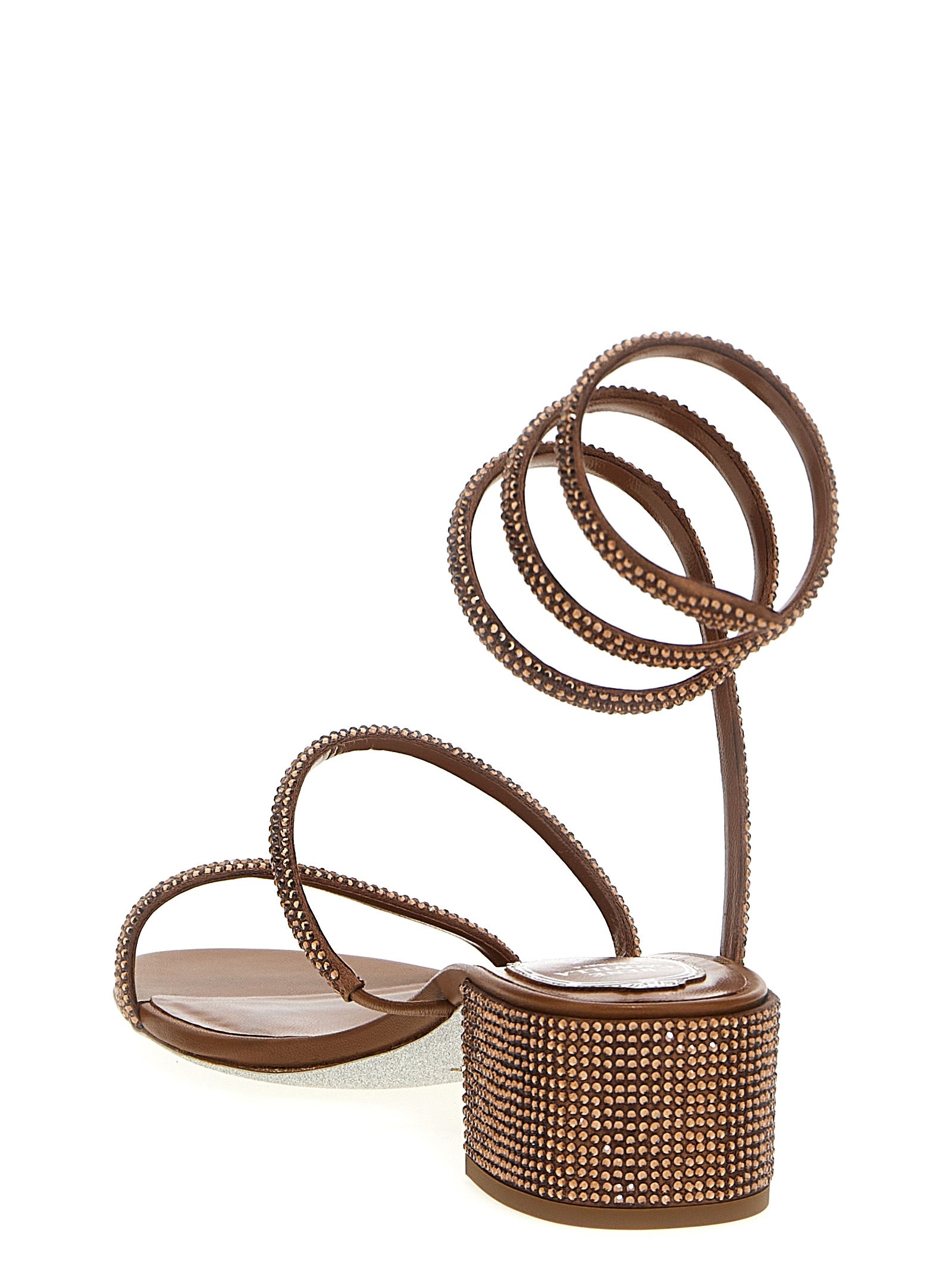 RENE CAOVILLA Brown Satin Platform Women's Sandals