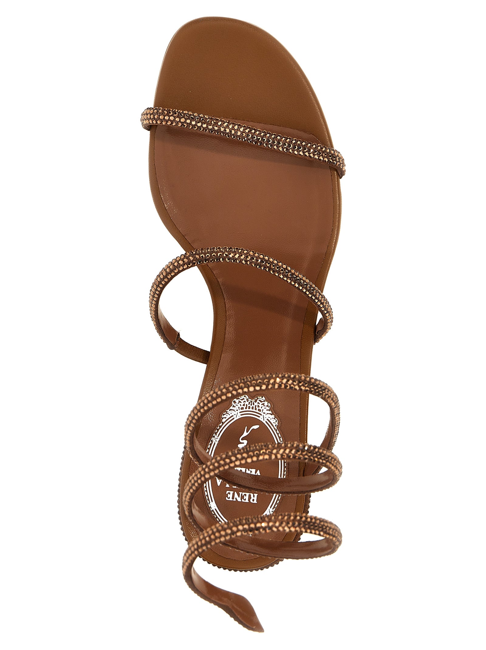 RENE CAOVILLA Brown Satin Platform Women's Sandals