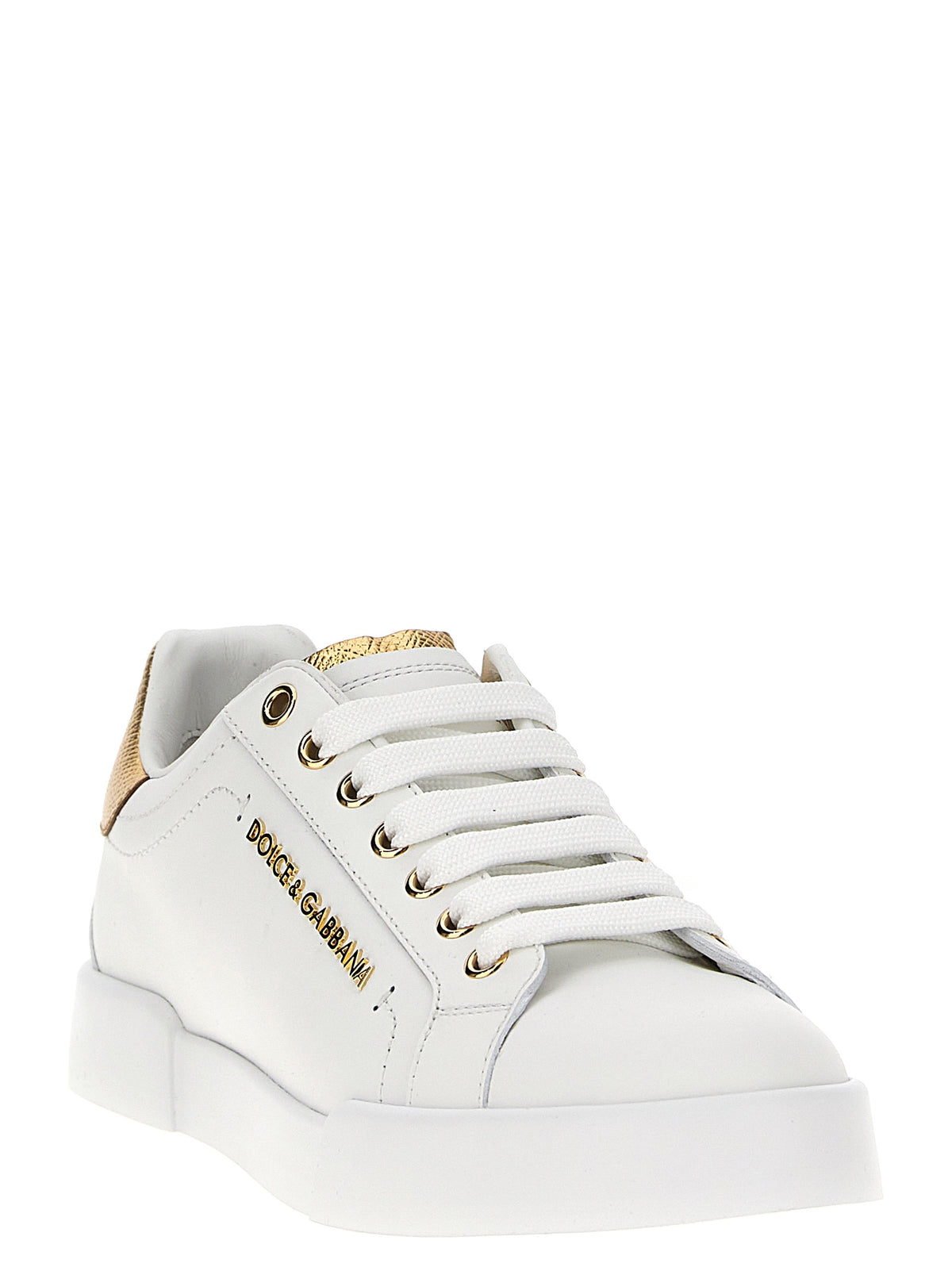 Dolce & Gabbana Gold Calfskin Low Top Women's Sneakers