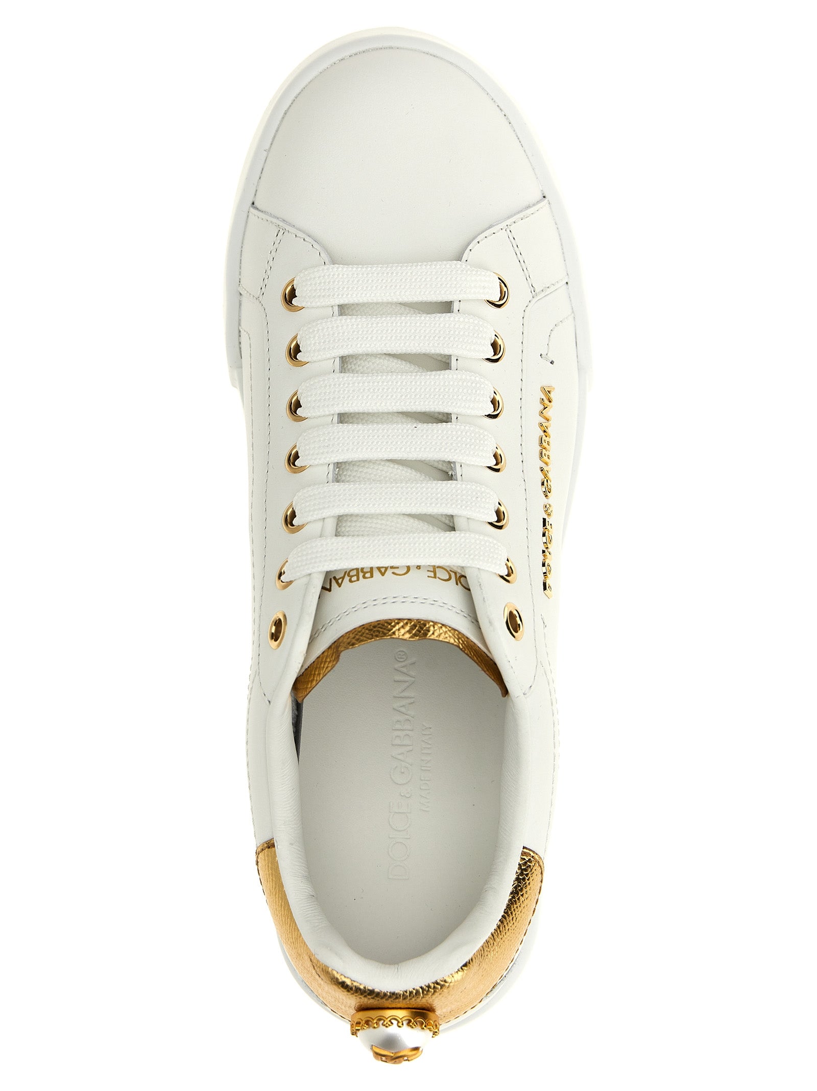 Dolce & Gabbana Gold Calfskin Low Top Women's Sneakers