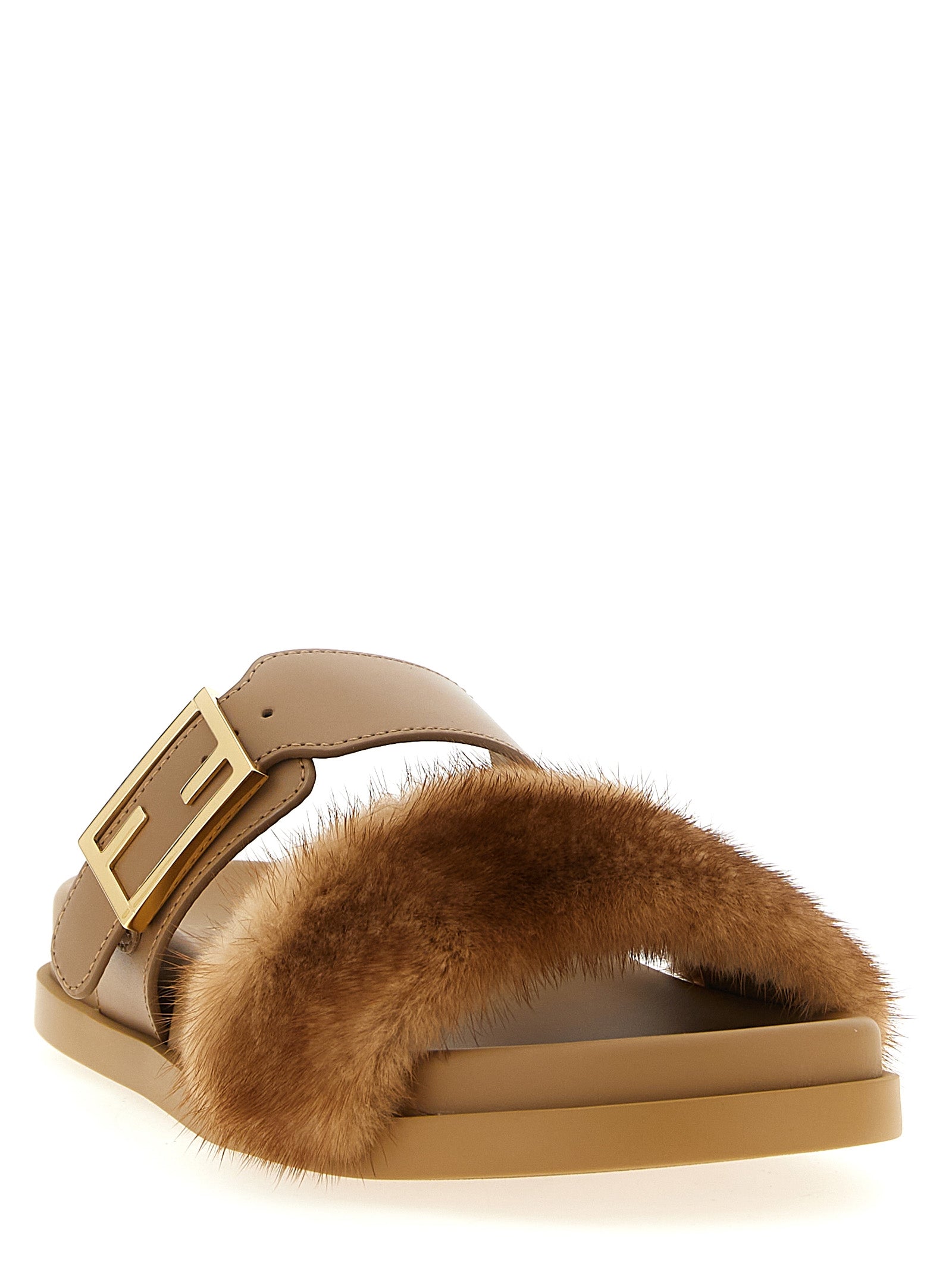 Fendi Brown Leather Women's Slides