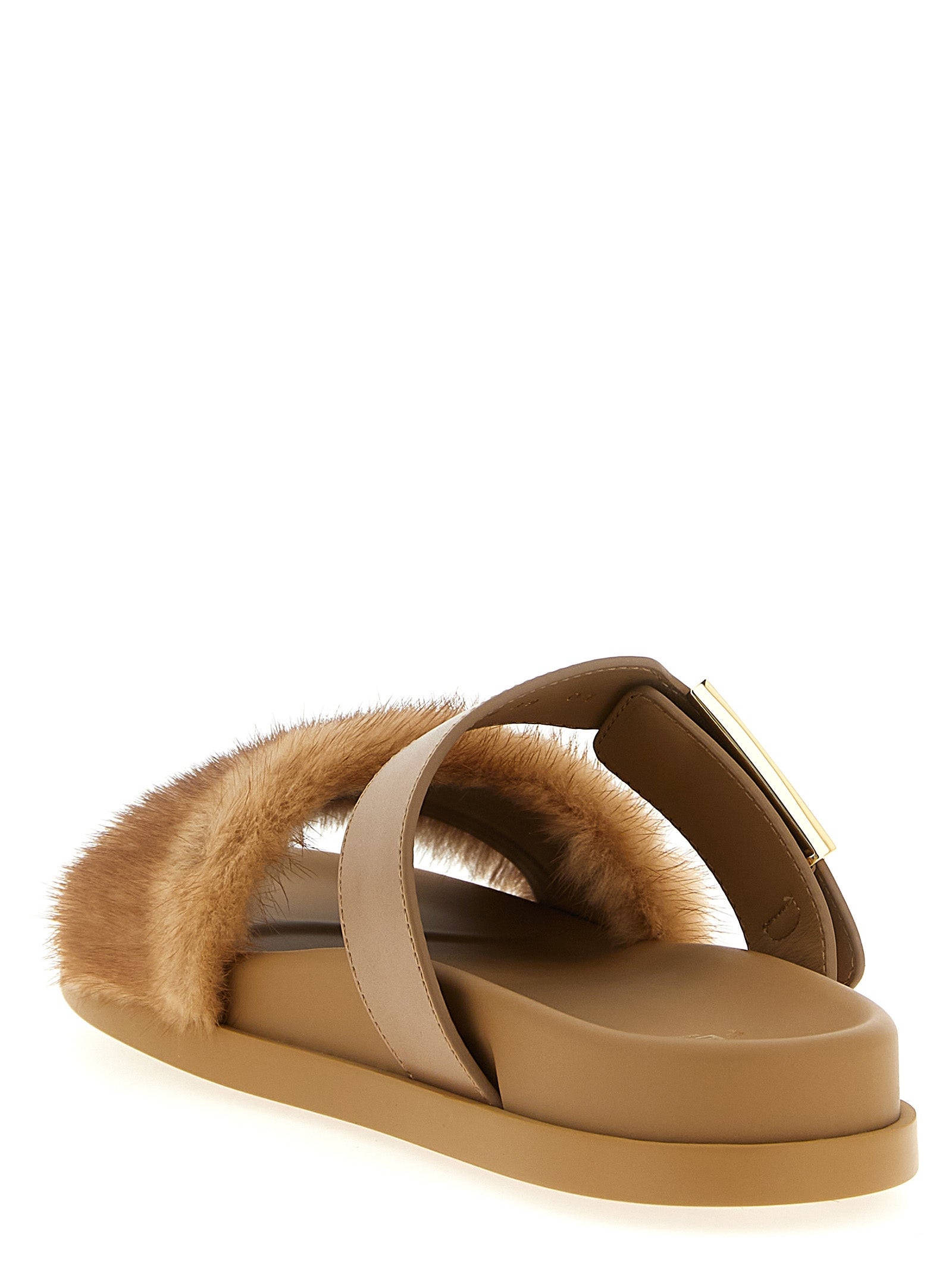 Fendi Brown Leather Women's Slides