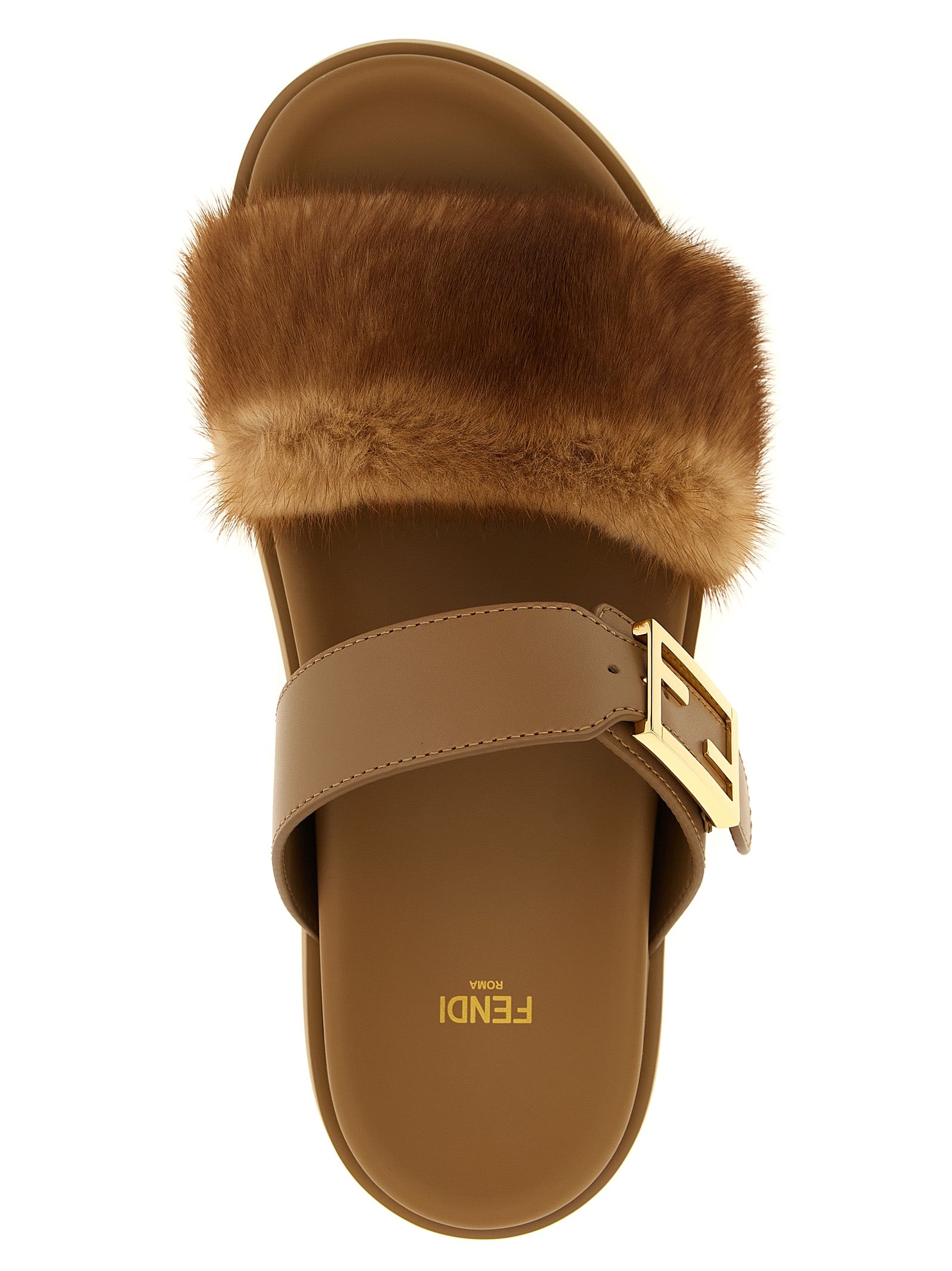 Fendi Brown Leather Women's Slides