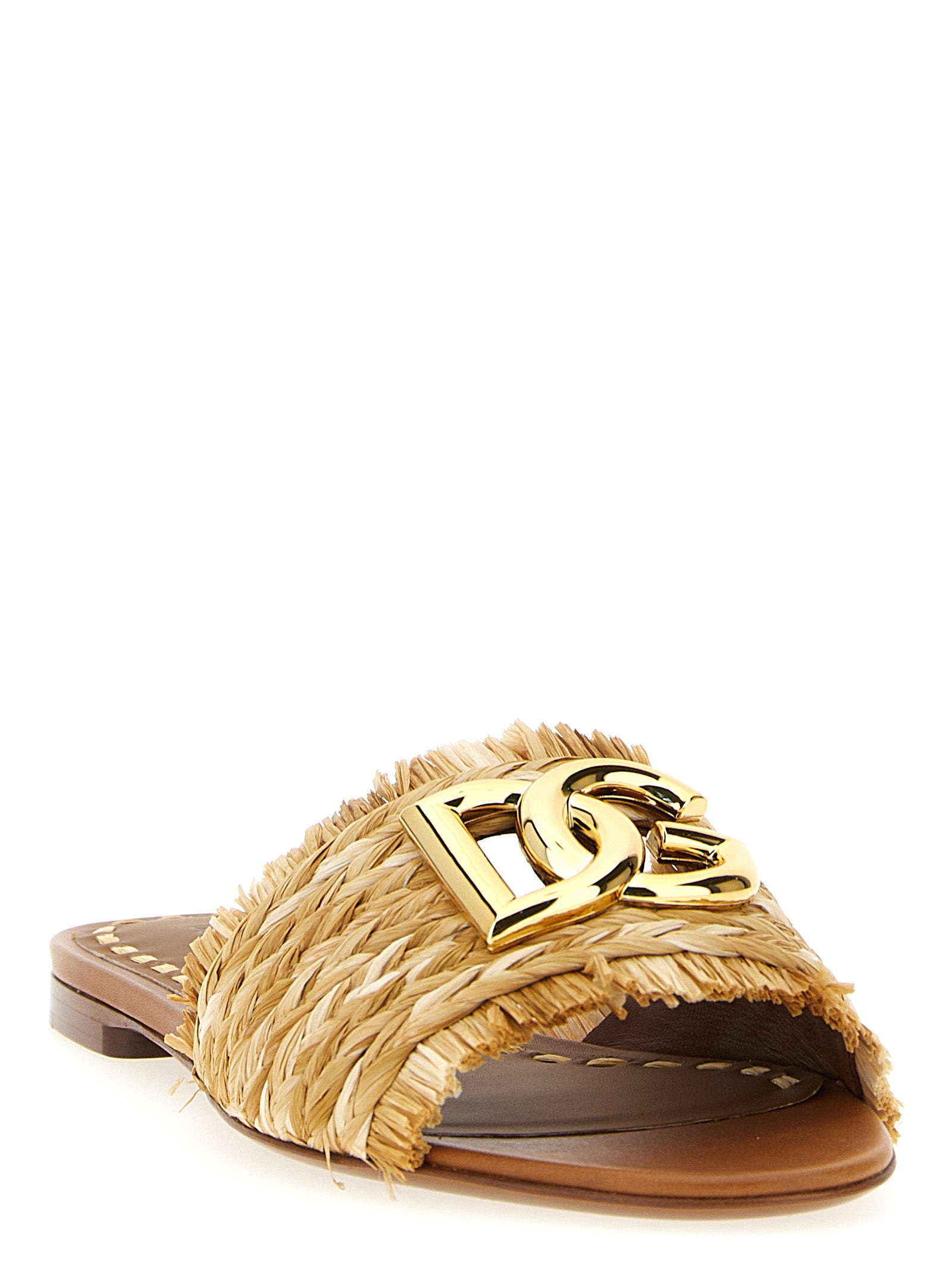 Dolce & Gabbana Brown Raffia Women's Slides