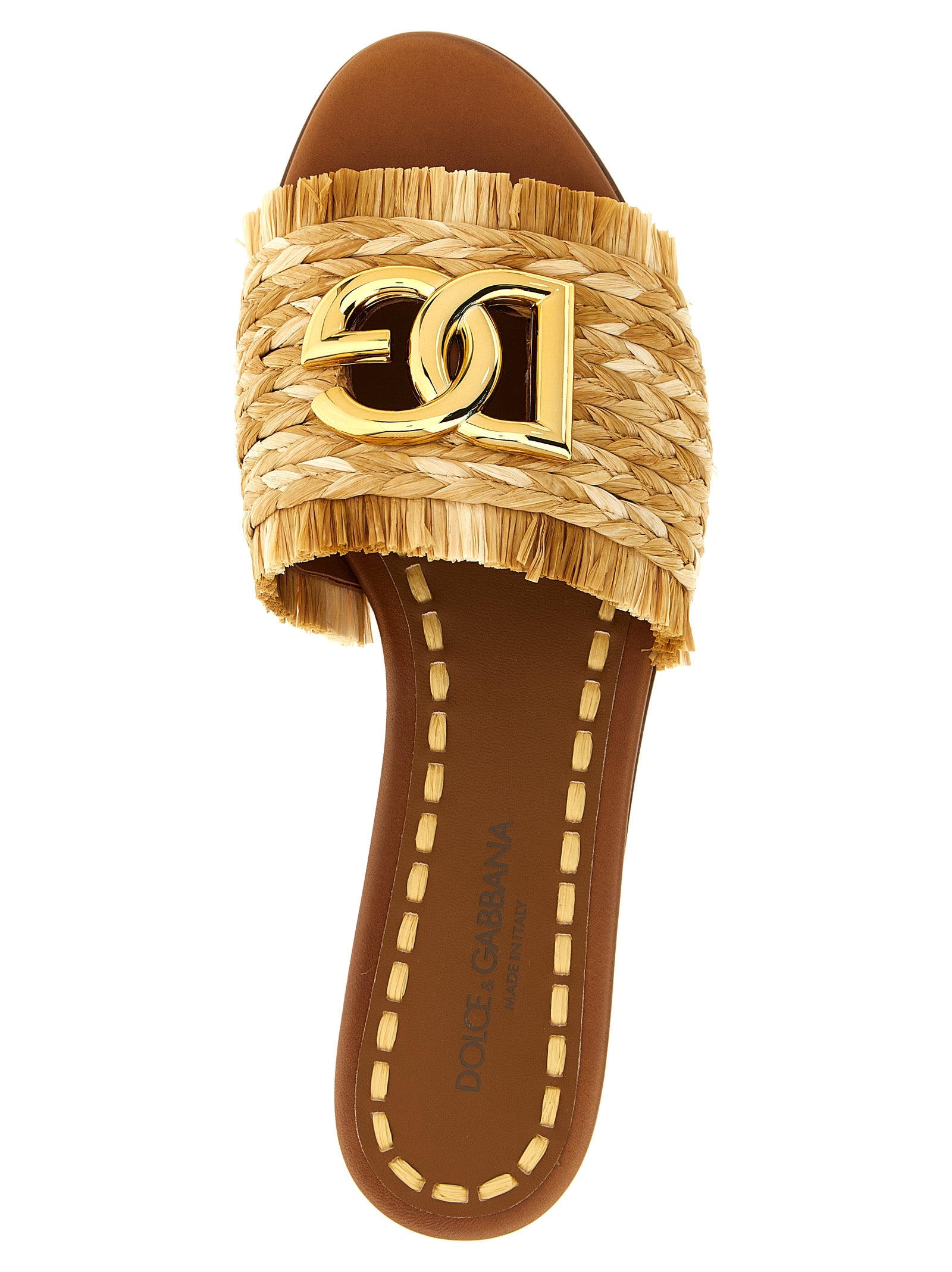 Dolce & Gabbana Brown Raffia Women's Slides
